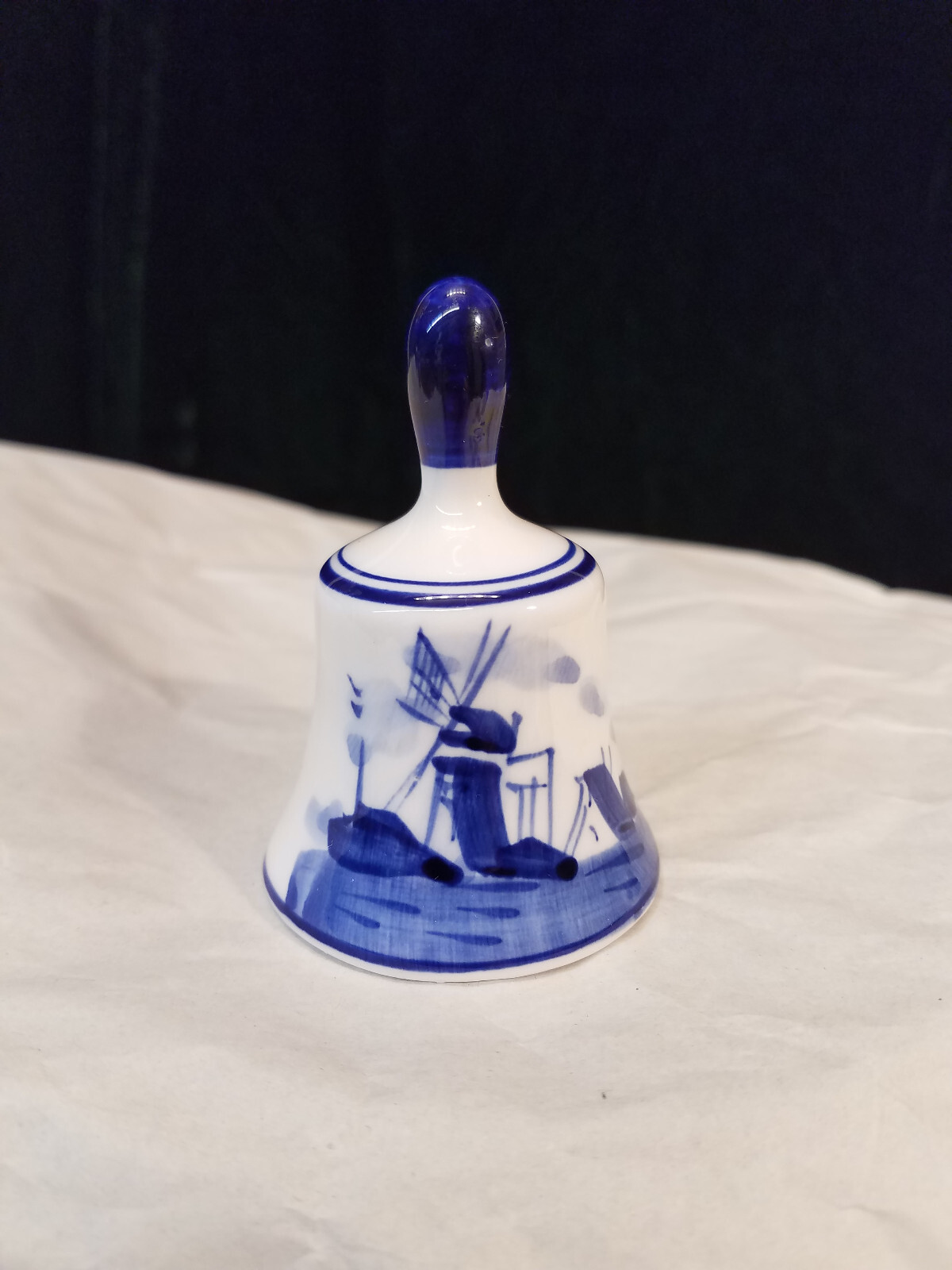 Handpainted Delfts Blue Miniature 2-3/4 Inch Tall Windmill Bell Ceramic
