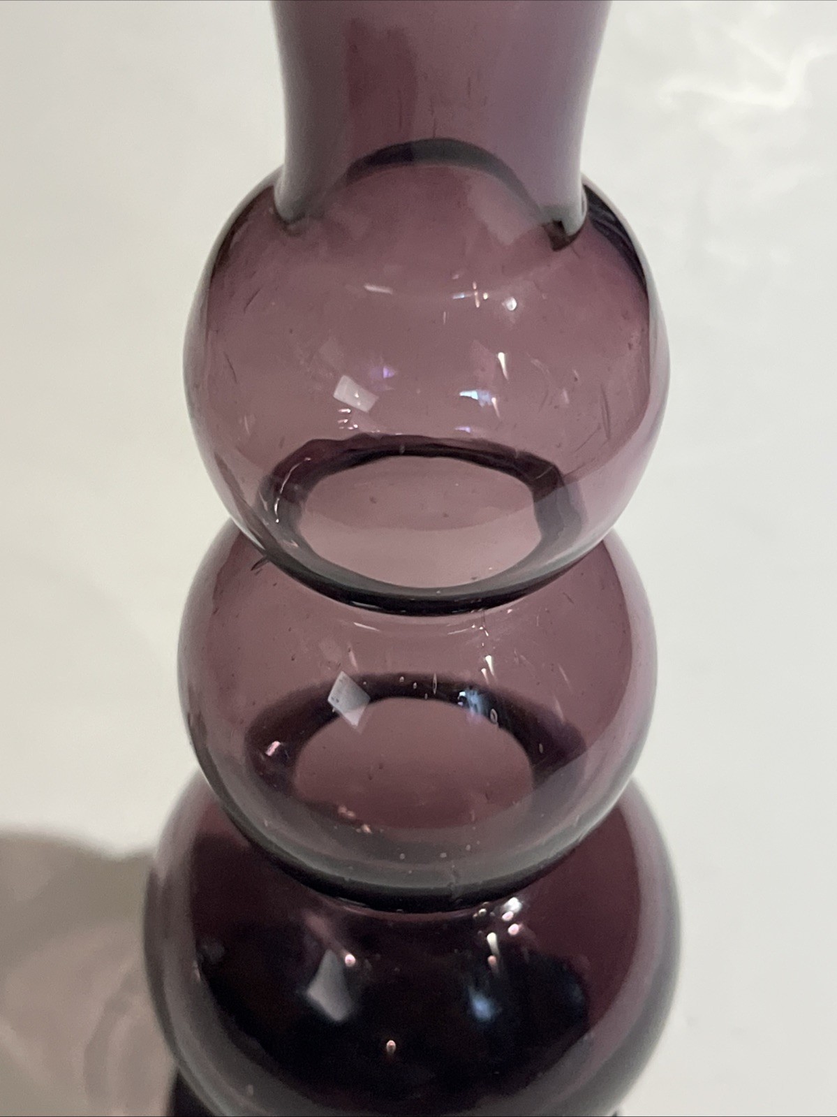 Hand Blown Purple Amethyst Glass Vase Round Triple Gourd MCM Vintage 8.5″ Footed