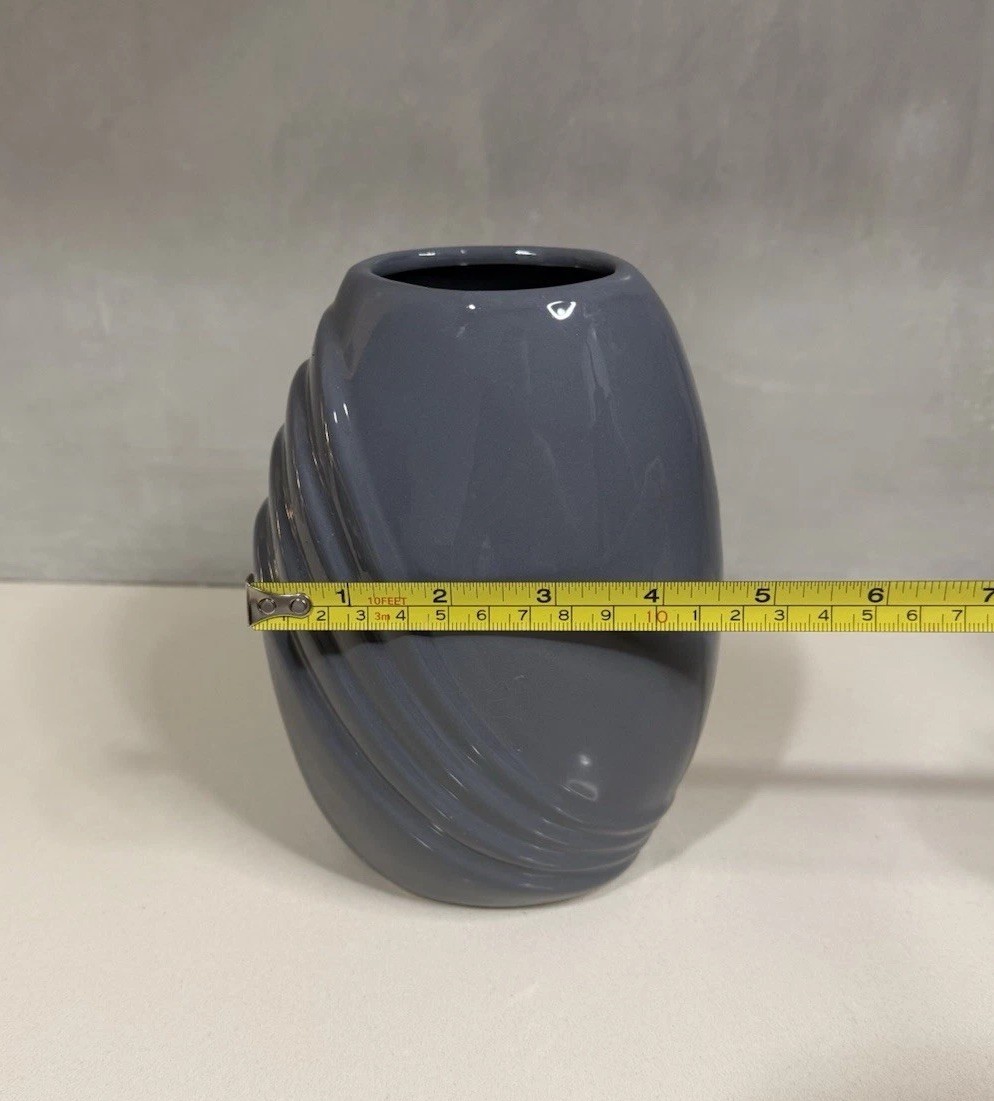 Vintage Rubens Originals Blue/Gray Ceramic 1980s Art Deco Vase 7″