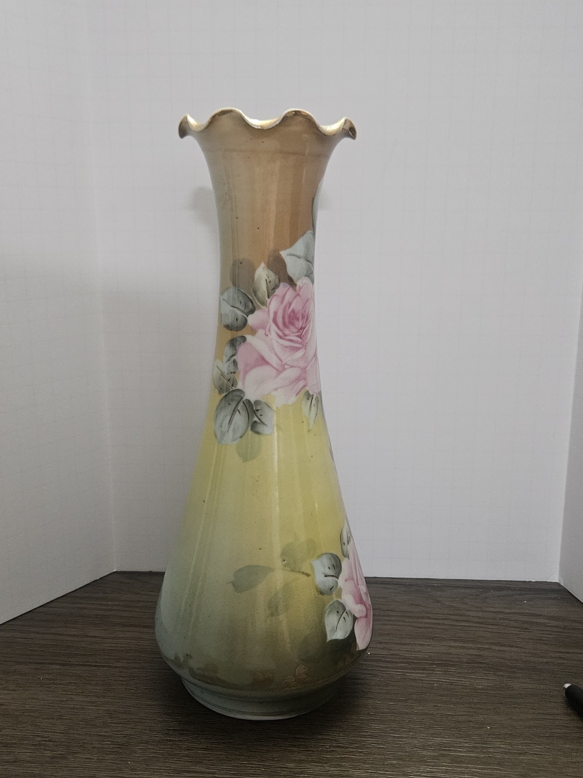 Vintage Nippon Porcelain Hand Painted Rose Vase 12in