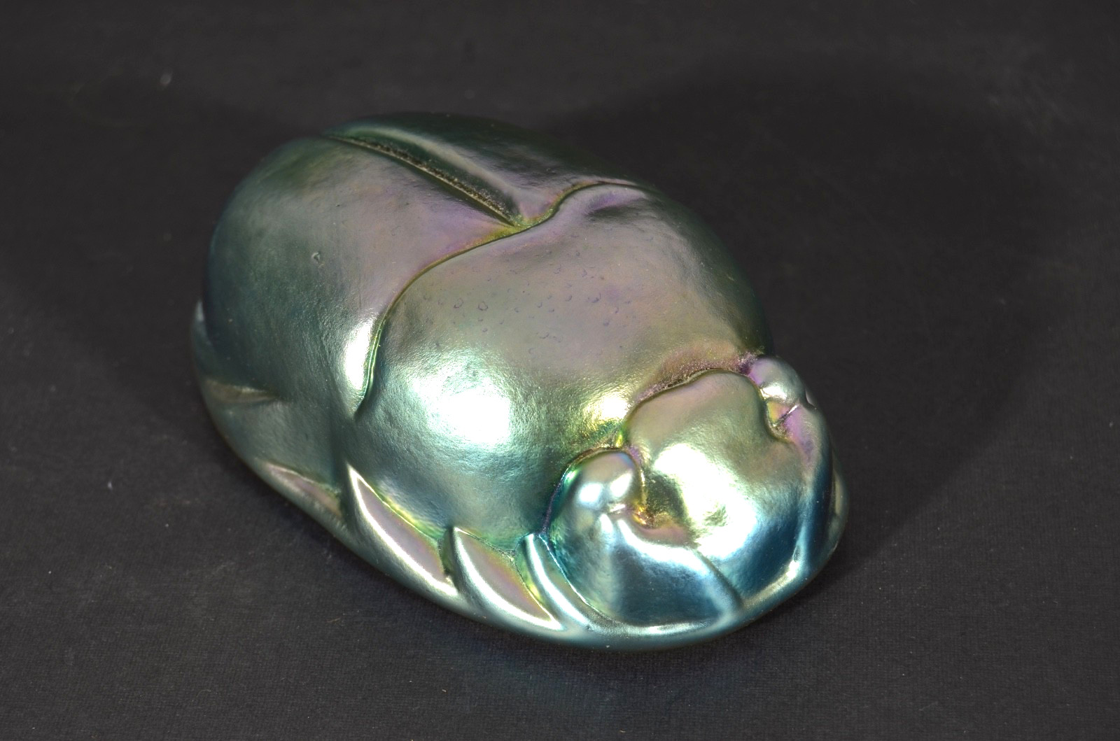 Redington Glass Furnace Hand Blown Iridescent Glass Paperweight Scarab Beetle