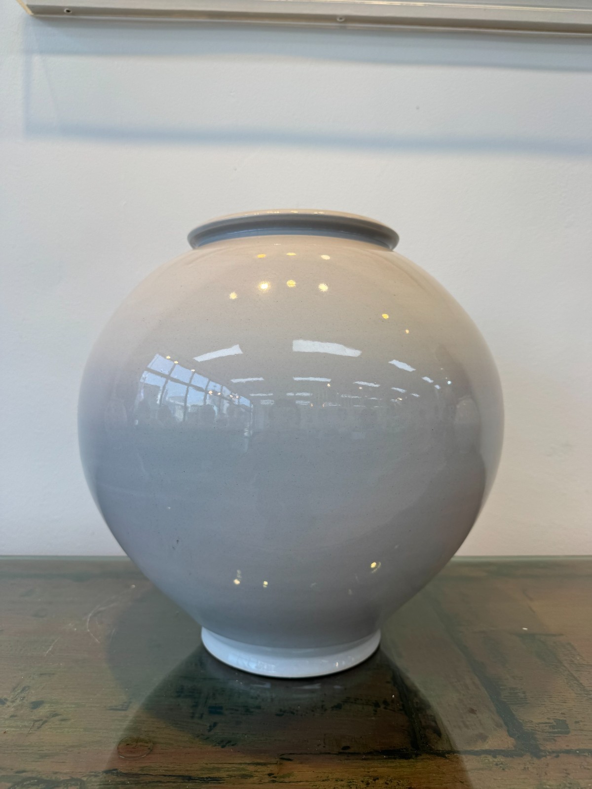 Korean Moon Jar 13″ Trinity Cobalt Brushstroke Japandi Wabi Sabi Handmade Signed