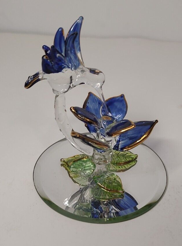 Vintage Lot of 2 Hand Spun Art Glass Feeding Humming Birds 1 w/Gold Detail