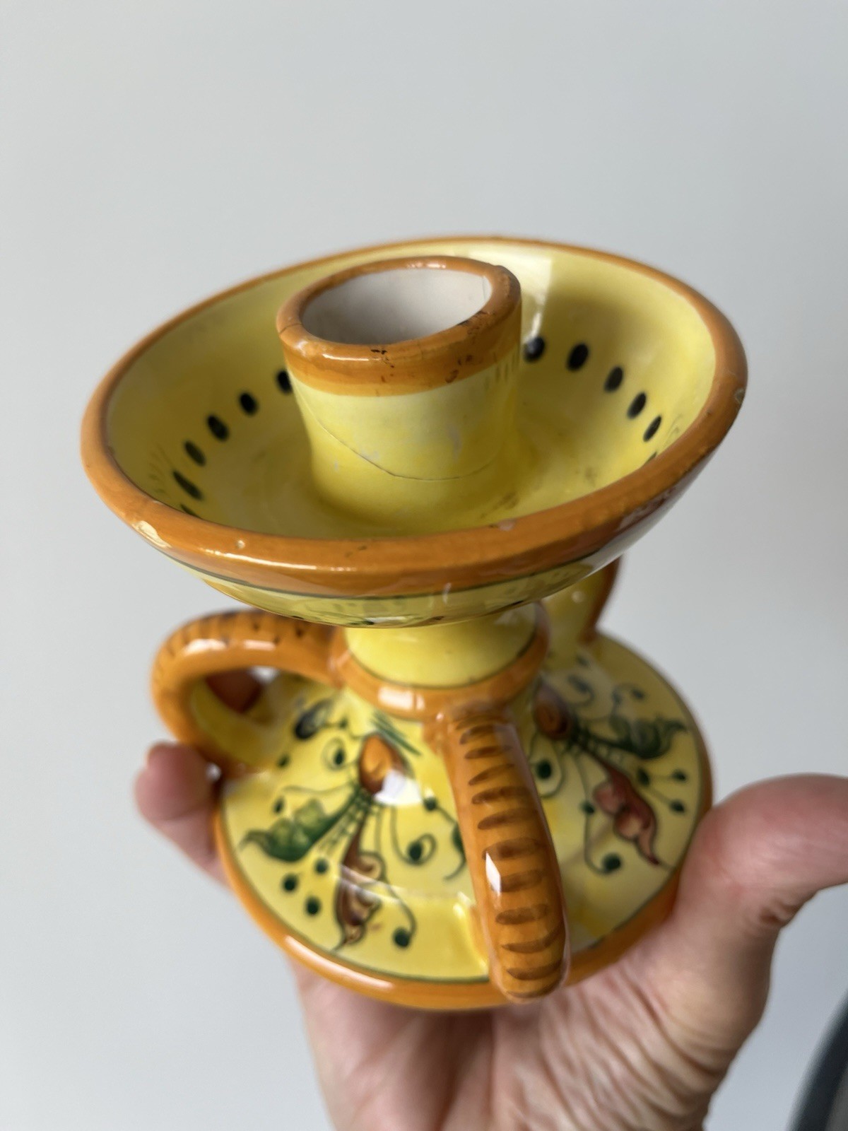 Pair of Vintage Cellini Italy Candlesticks, Hand-Painted Ceramic Pottery #803