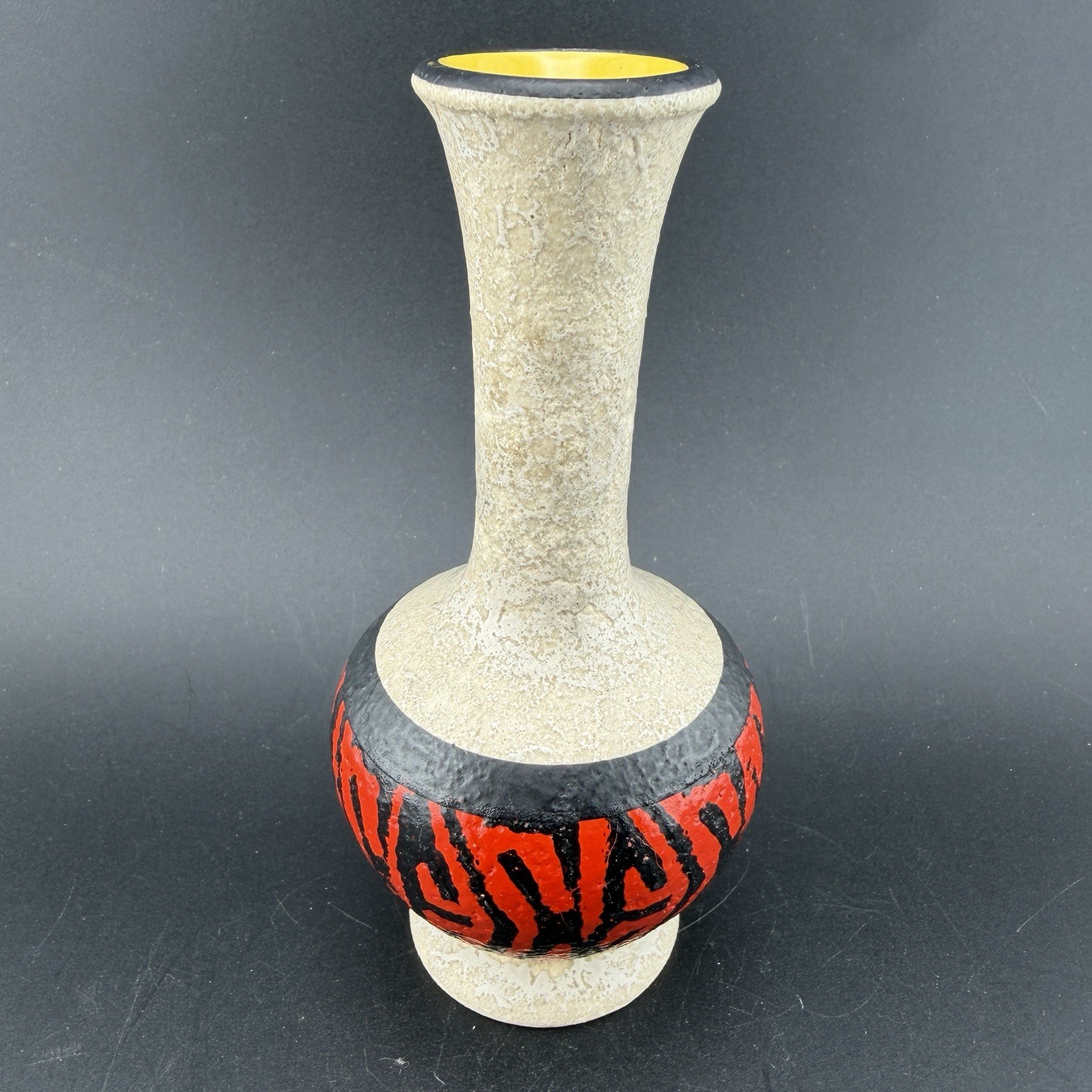 Vintage West German Pottery Fat Lava Vase MCM Red Black Dumler Breiden Style 5”