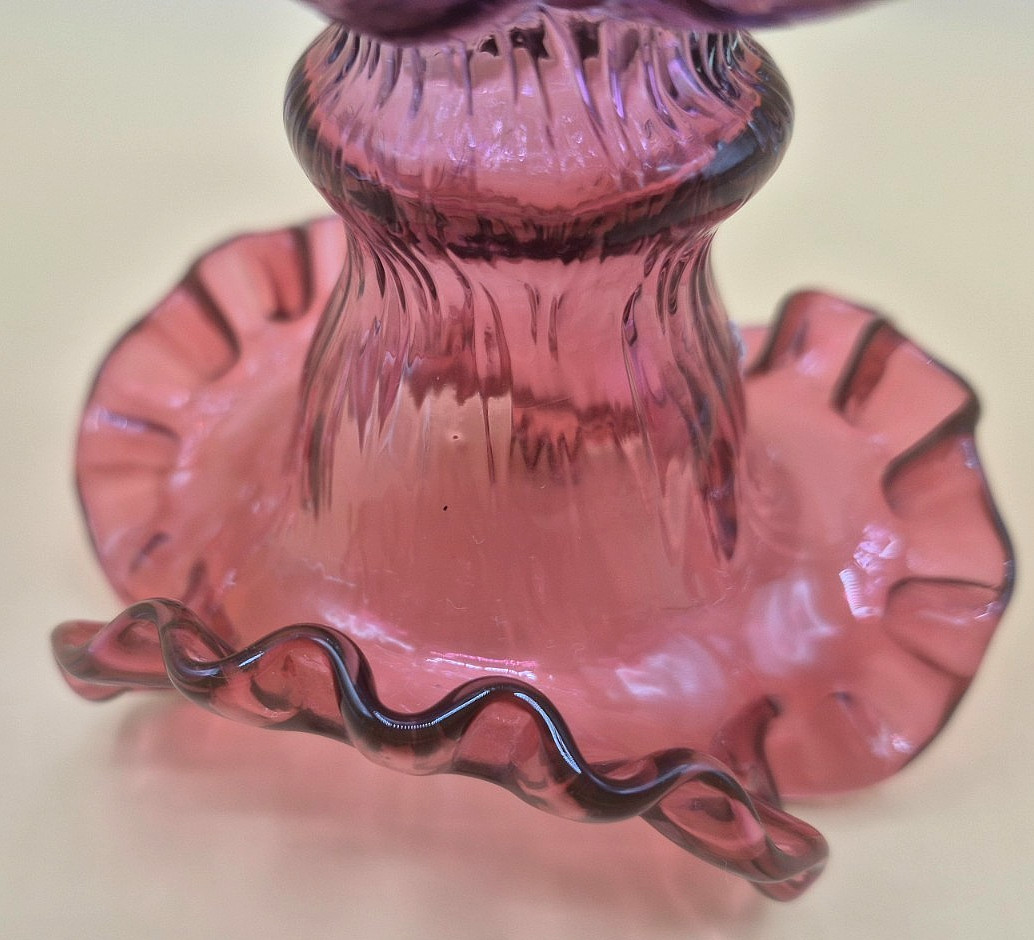 Fenton Mulberry Beaded Melon Ruffled Vase 5.5″ Glass Purple Blue & Mint