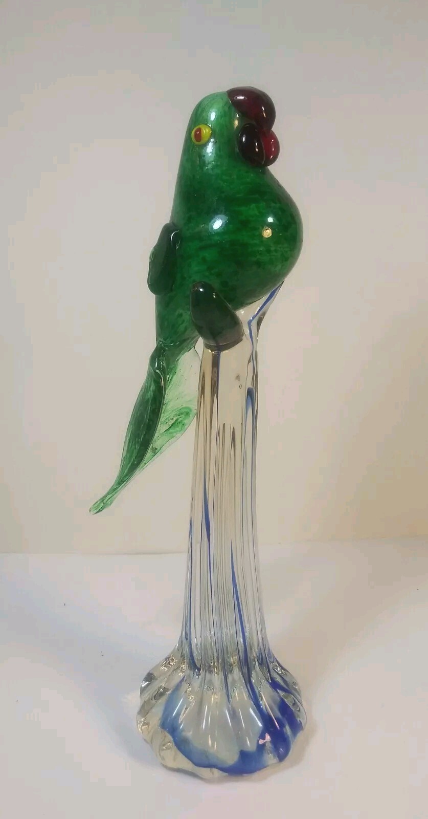 Hand Blown Green Glass Parrot Art Glass 11.5 Inches Tall