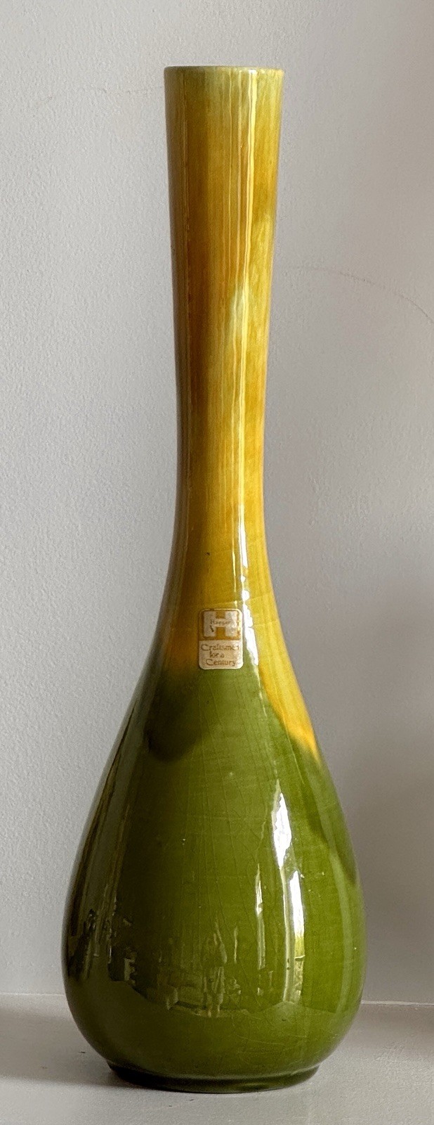 MCM Royal Haeger Green Drip Glaze Teardrop 15.5” Vase R1915. Original Sticker