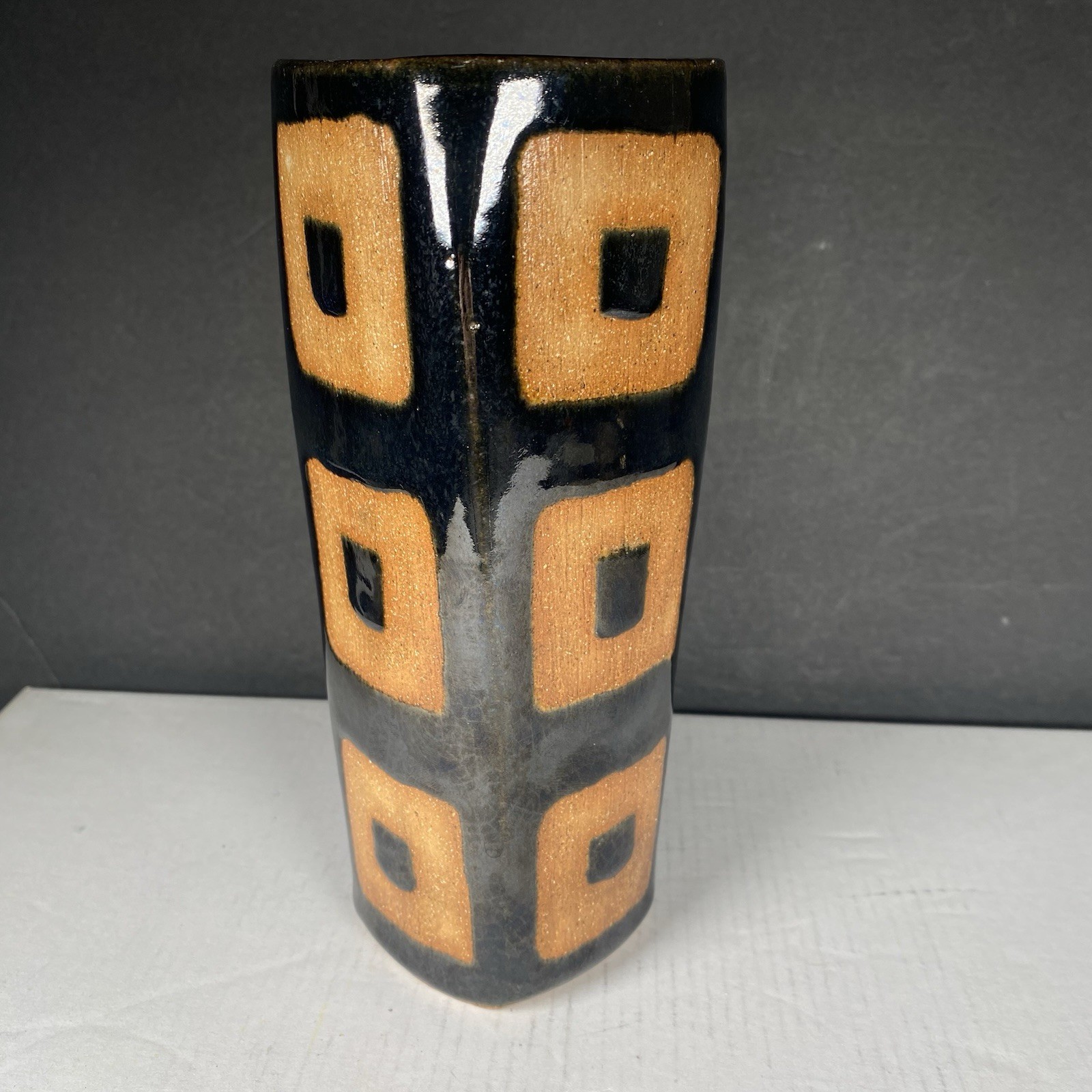 Studio Art Pottery Vase Unsigned West German Prisma Style 7.25 Inches Tall