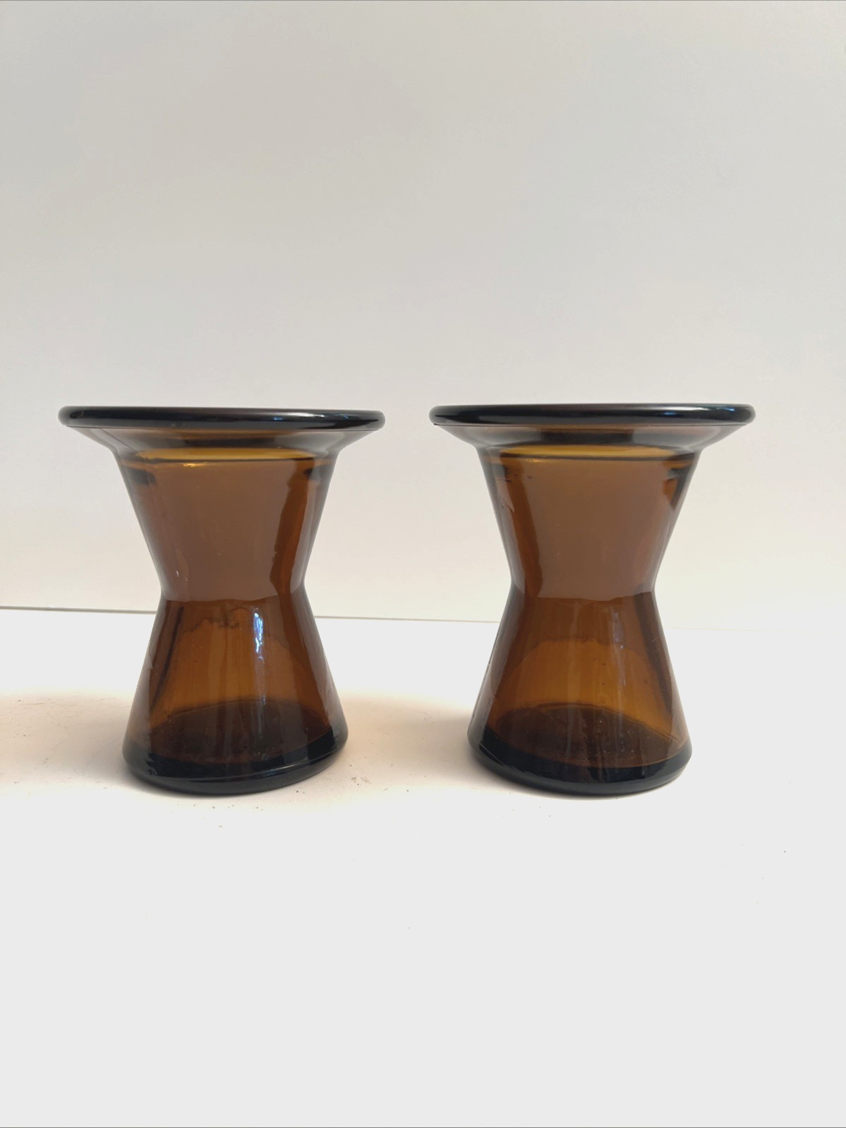 (2) Vintage Midcentury Danish Modern Dansk Quistgaard Glass Candle Holders Vase