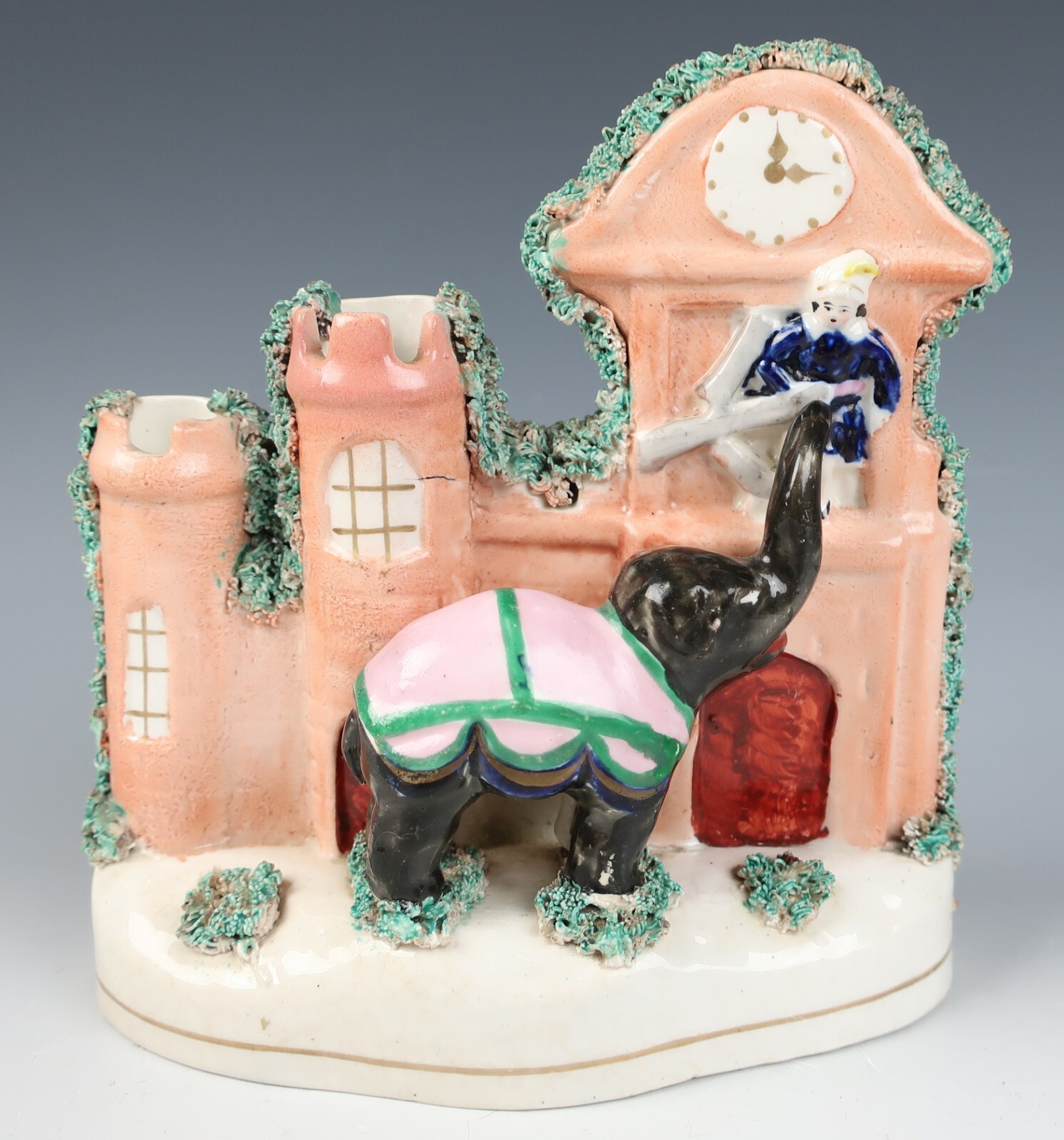 c. 1850 Staffordshire ELEPHANT OF SIAM Figure Group Antique Pottery Figurine
