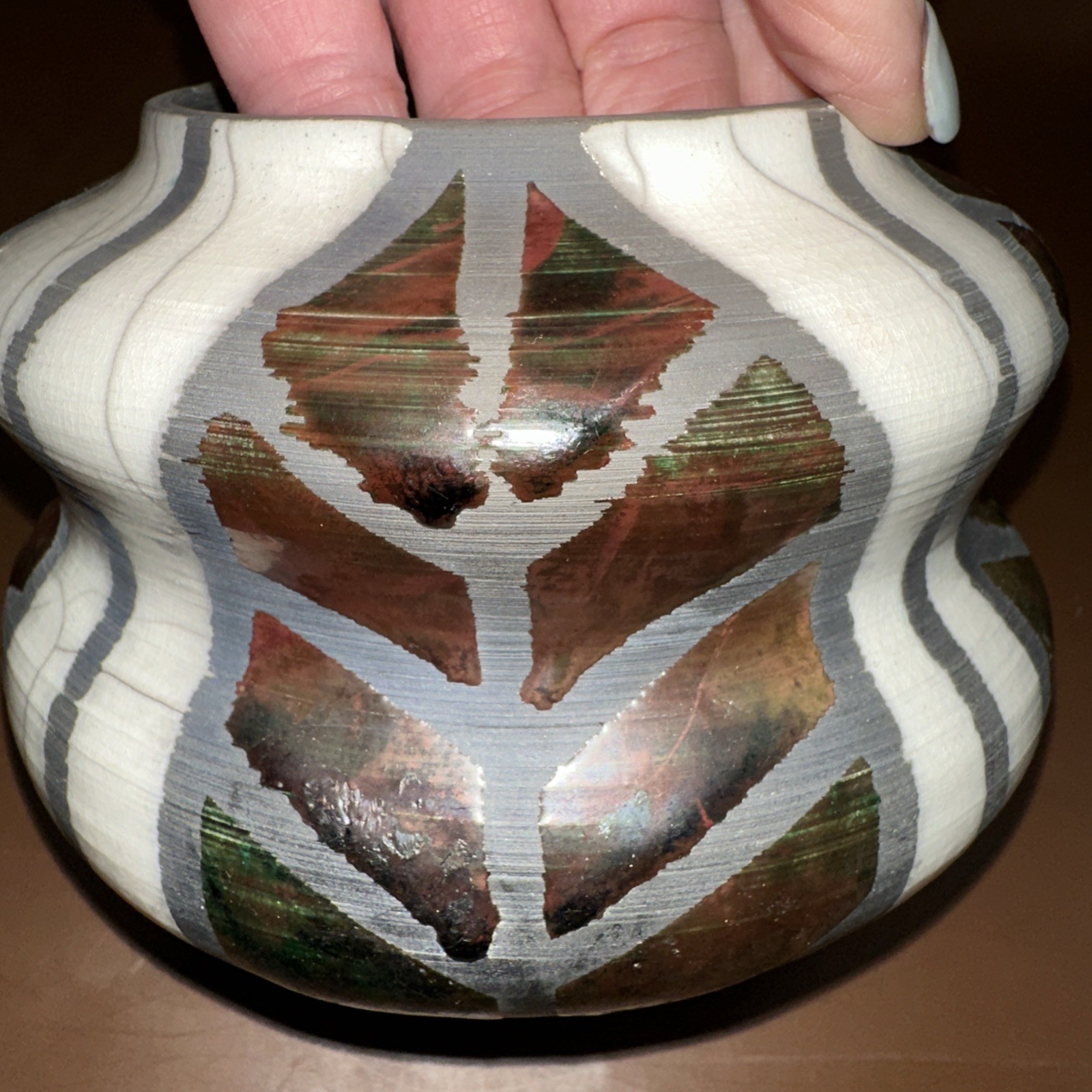 RAKU ART POTTERY VASE ARTIST SIGNED AND DATED 4.5H X 5.5W