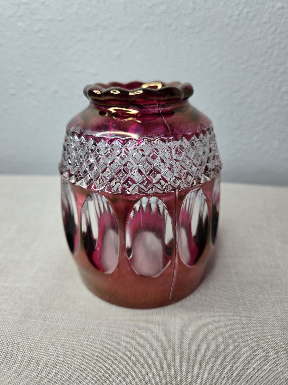 Westmoreland Wakefield Ruby Red – Cut to Clear Thumbprint Fairy Lamp TOP ONLY