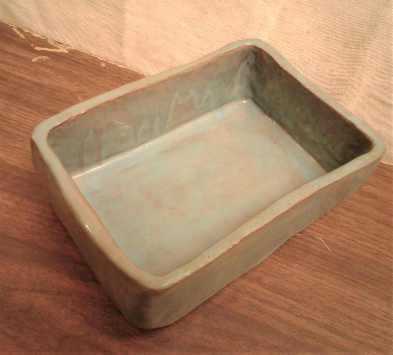 Vintage Studio Art Pottery Redware Turquoise Drip Glaze Rectangle Planter Signed