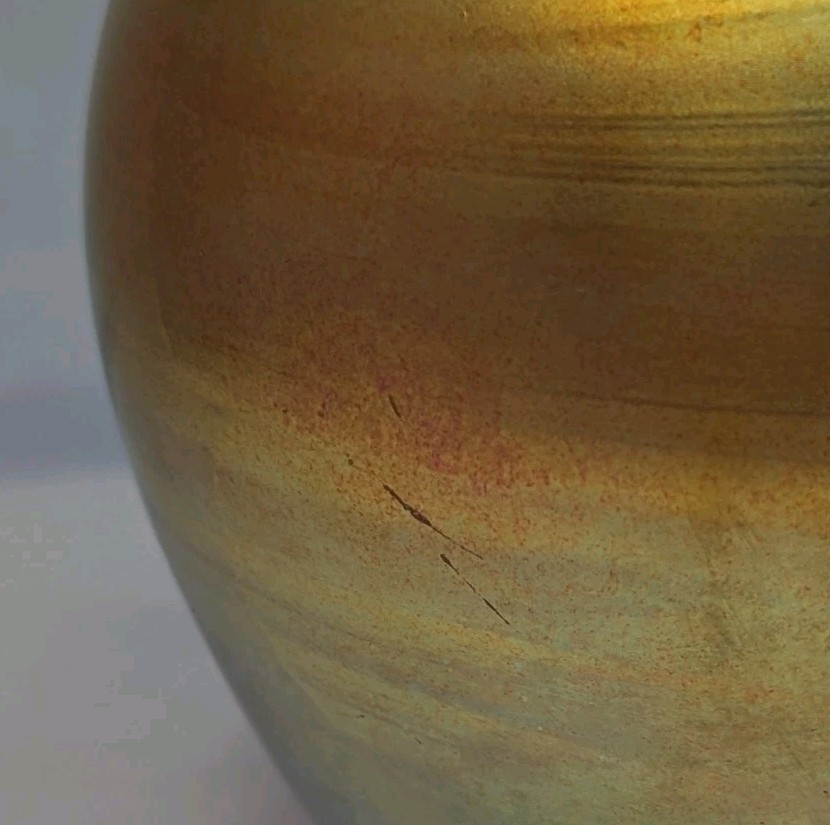 Gold Aurene Iridescent Apple Cobalt Stem Leaf Signed S. Lundberg Glass Art 2002