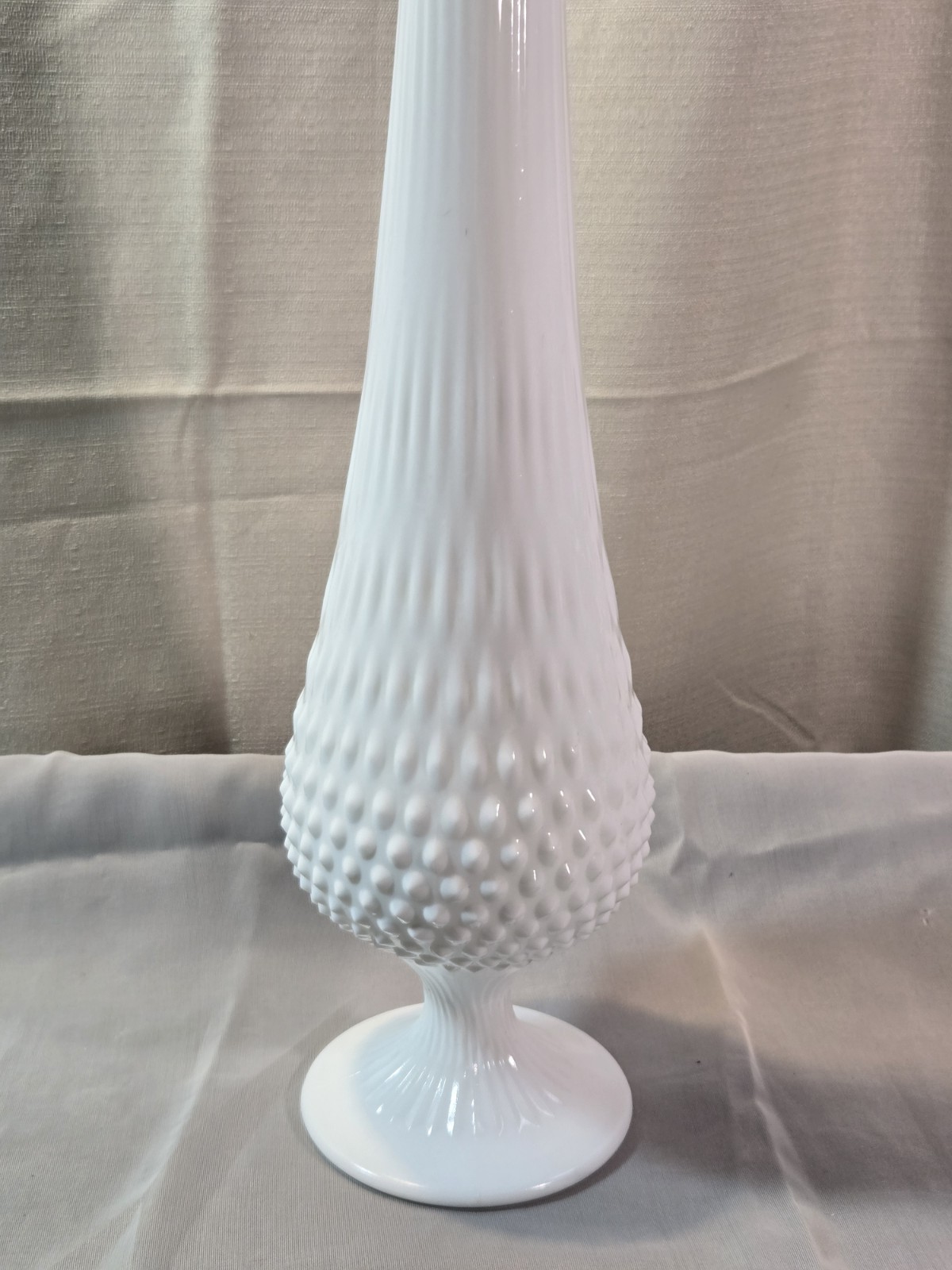 Fenton Milk Glass Swung Vase Hobnail Pedestal 22.5″ Vintage