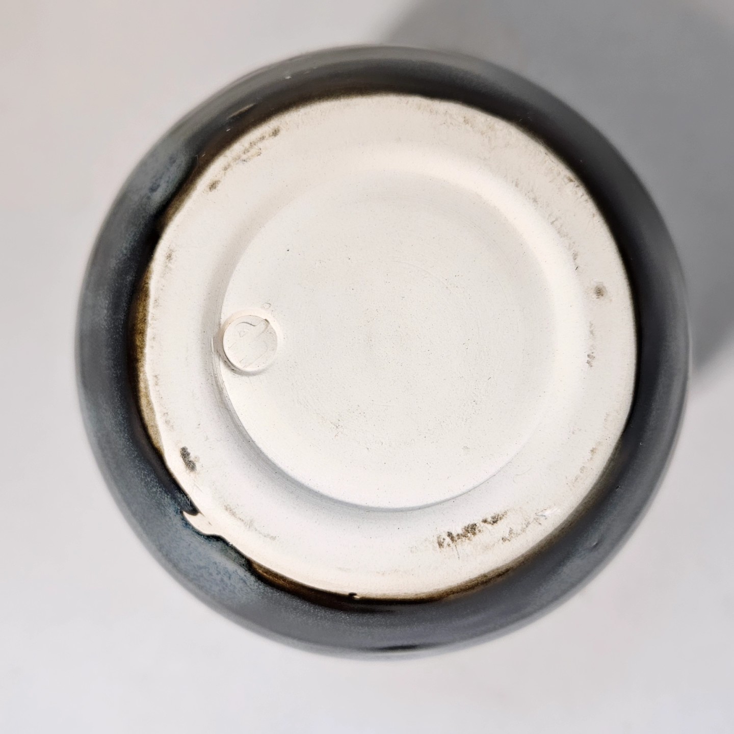 Dark Blue Egg Shaped Braided Rim Studio Pottery Vase Stamped HP