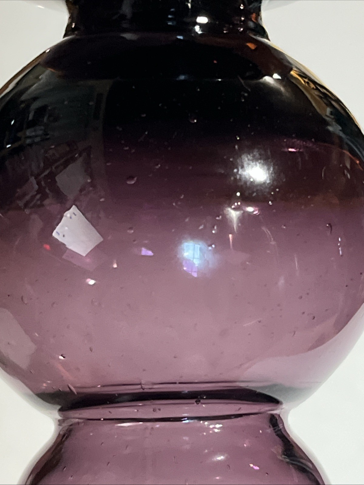 Hand Blown Purple Amethyst Glass Vase Round Triple Gourd MCM Vintage 8.5″ Footed