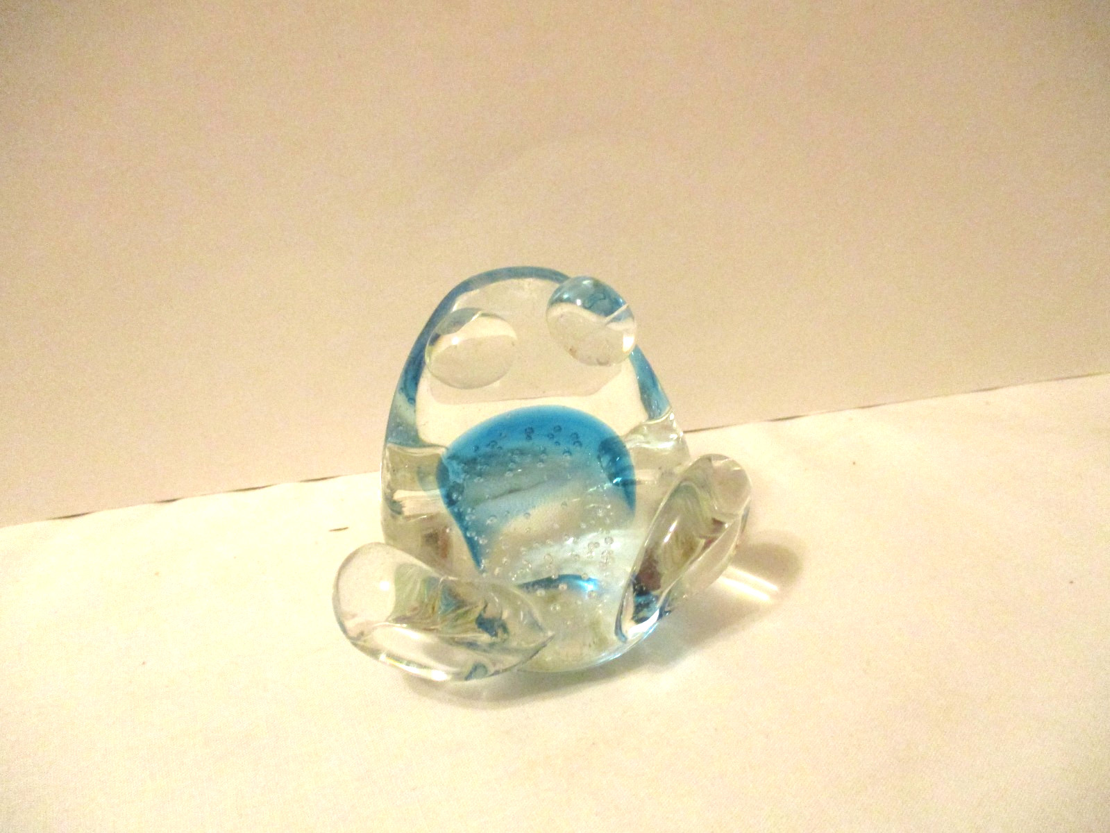 Clear and Blue Glass Frog Paperweight