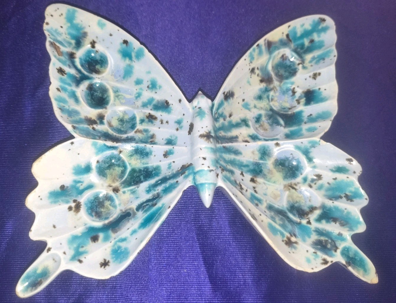 Vintage Unique Butterfly-Shaped Blue & Teal Trinket Dish/Ashtray 6×6