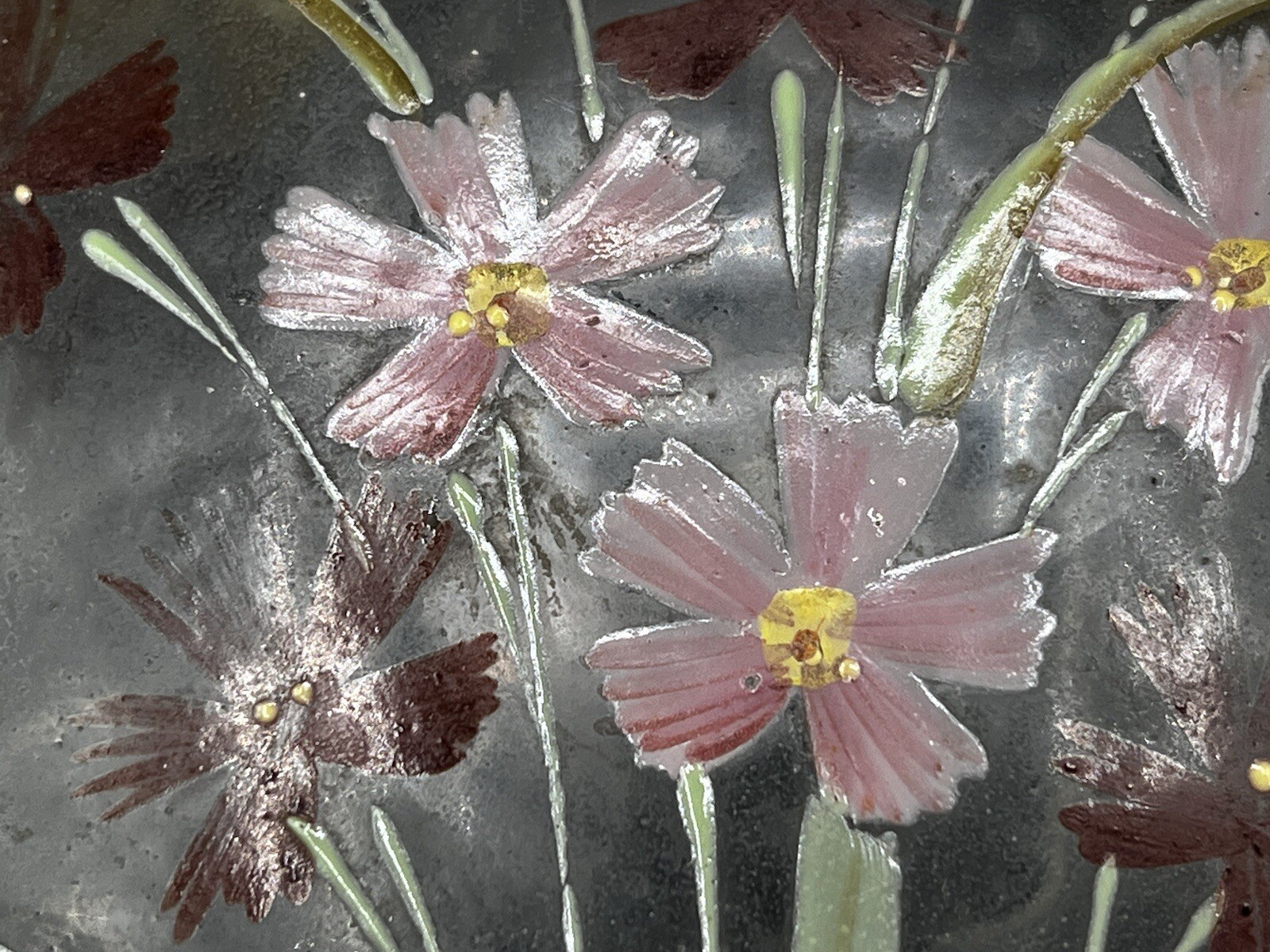 Bohemian Moser Irridescnet Hinged Dresser Box-Clear Frosted-Enamel Floral Design
