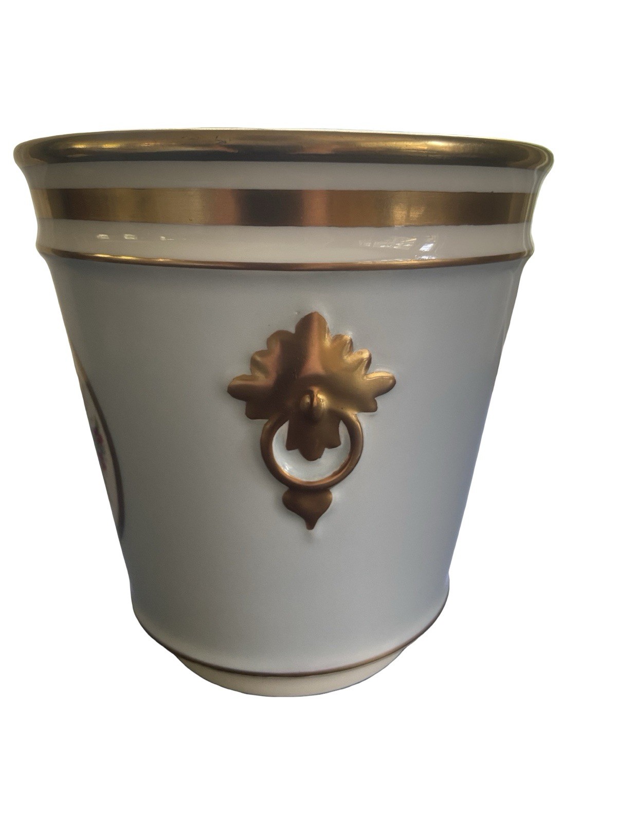 VGC Planter Jardiniere Cachepot Handpainted Vista Alegre Gold & Light Blue 6”