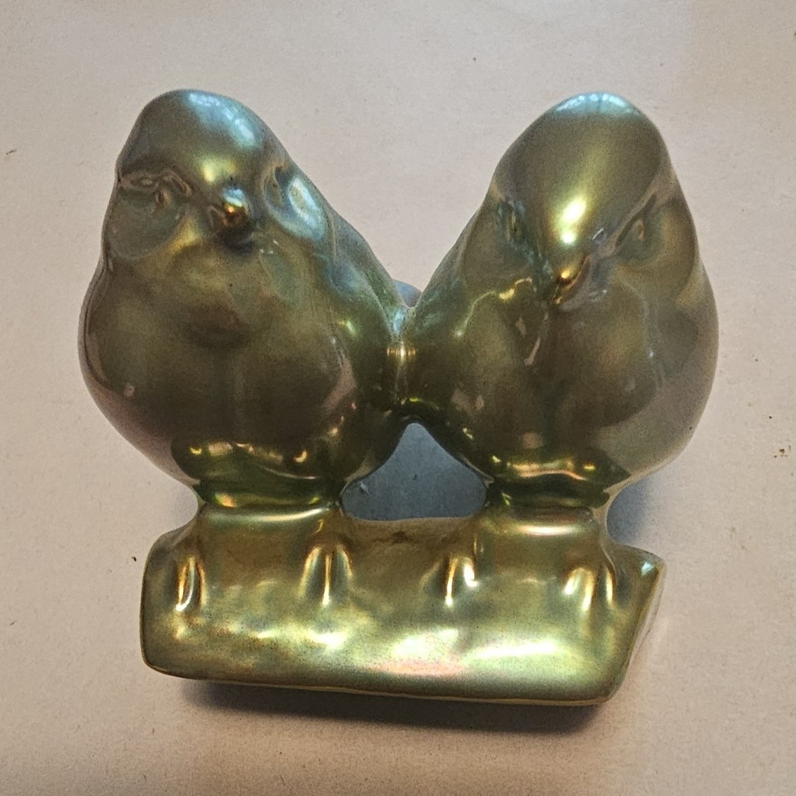 ZSOLNAY EOSIN Hungary Iridescent Ceramic Bird Figurines Pair Marked Pottery