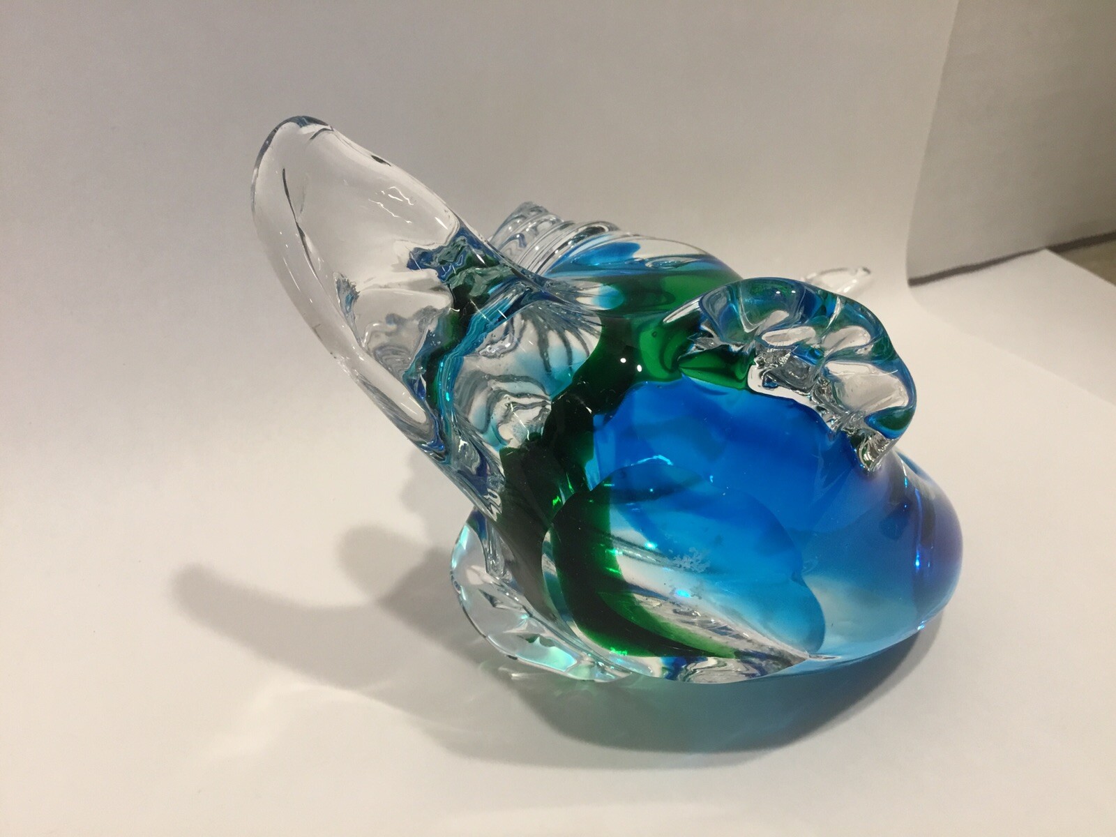 Vintage Murano Italian Glass Blue/Green Sommerso Swirl Snail , 5.25”x5.25”, Euc