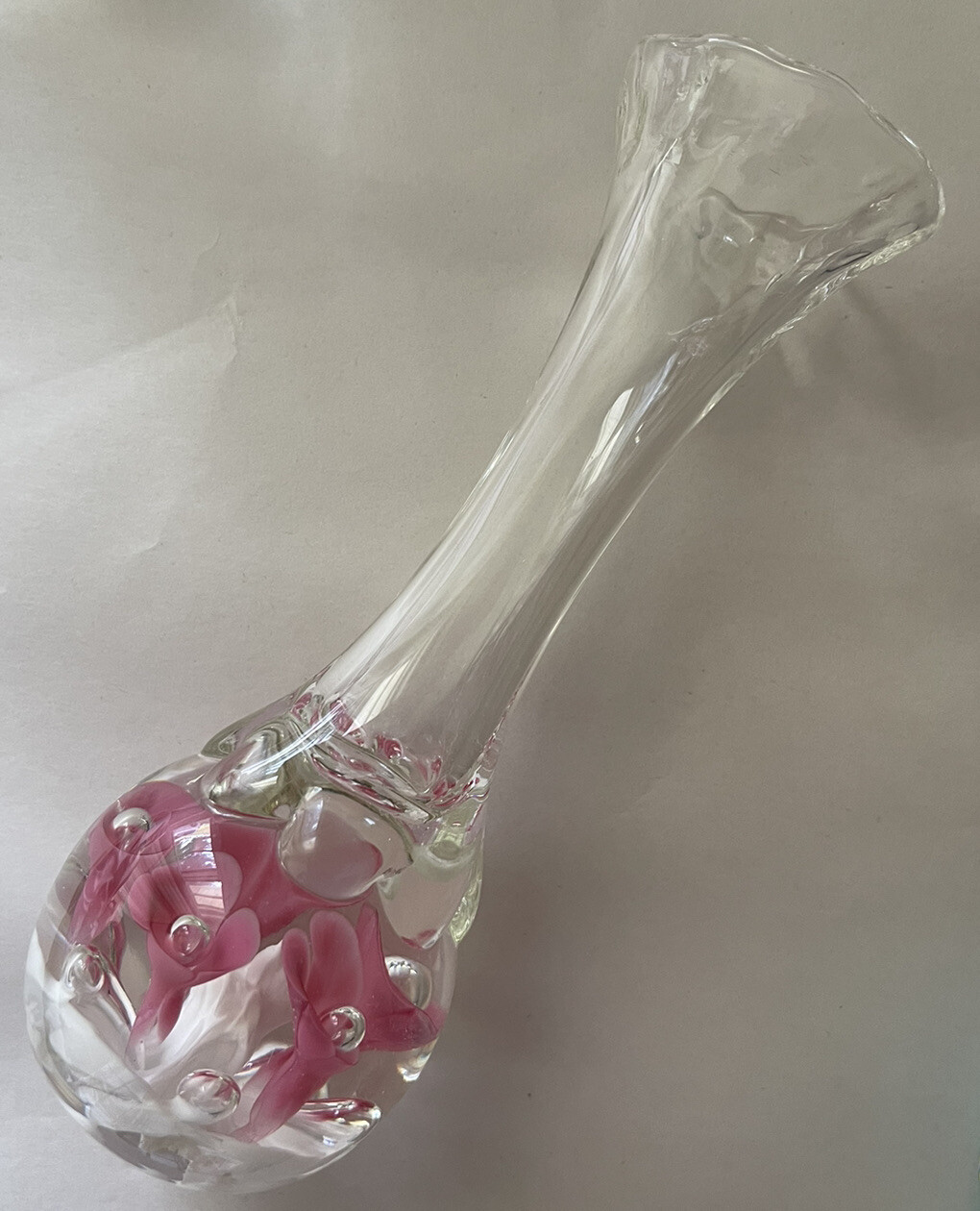 Joe St Clair ~PINK TRUMPET FLORAL~ HAND BLOWN BUD VASE Paperweight FLORAL