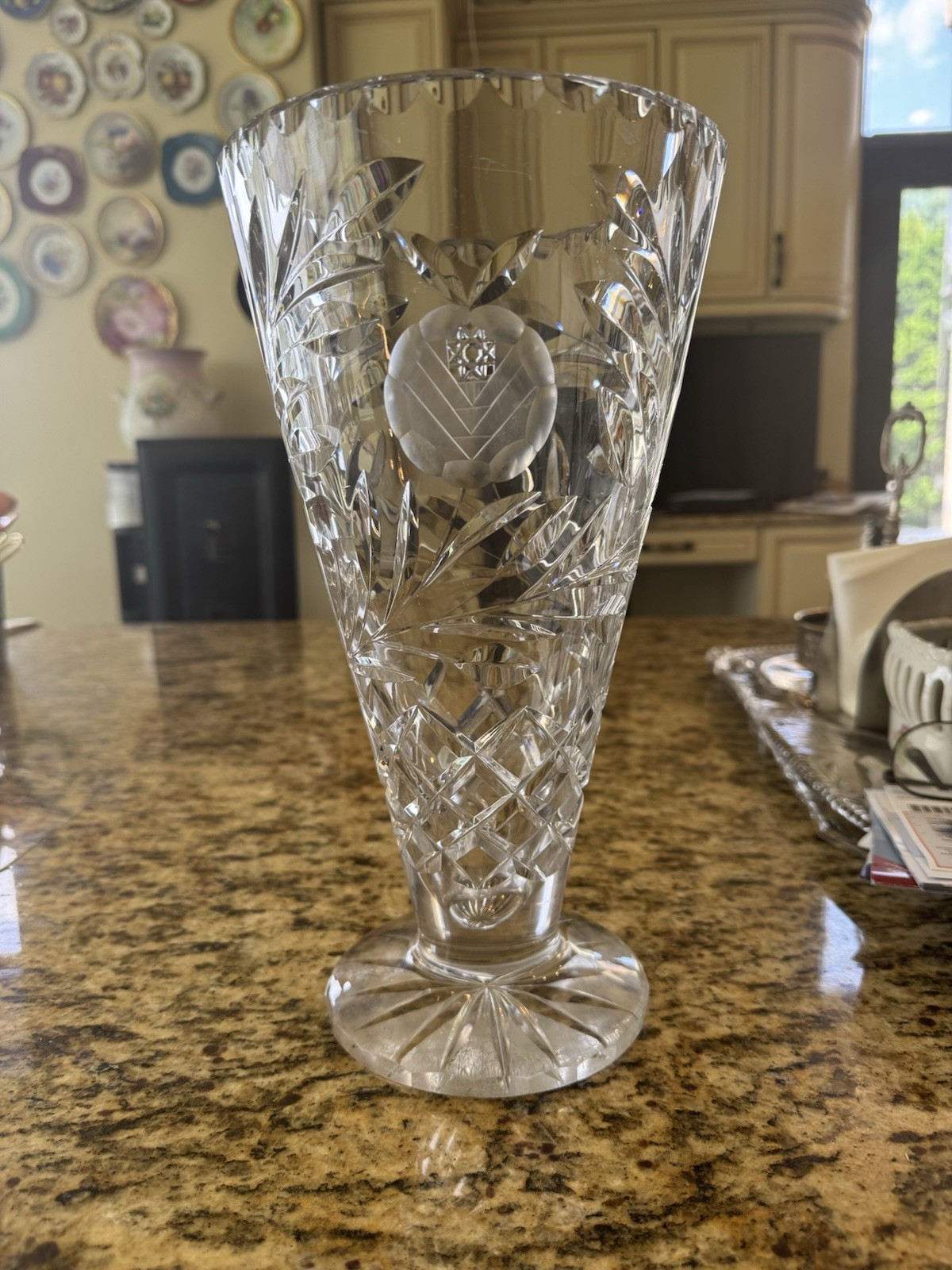 Tuthill Signed American Brilliant Period ABP 12” Cut Glass Crystal Corset Vase