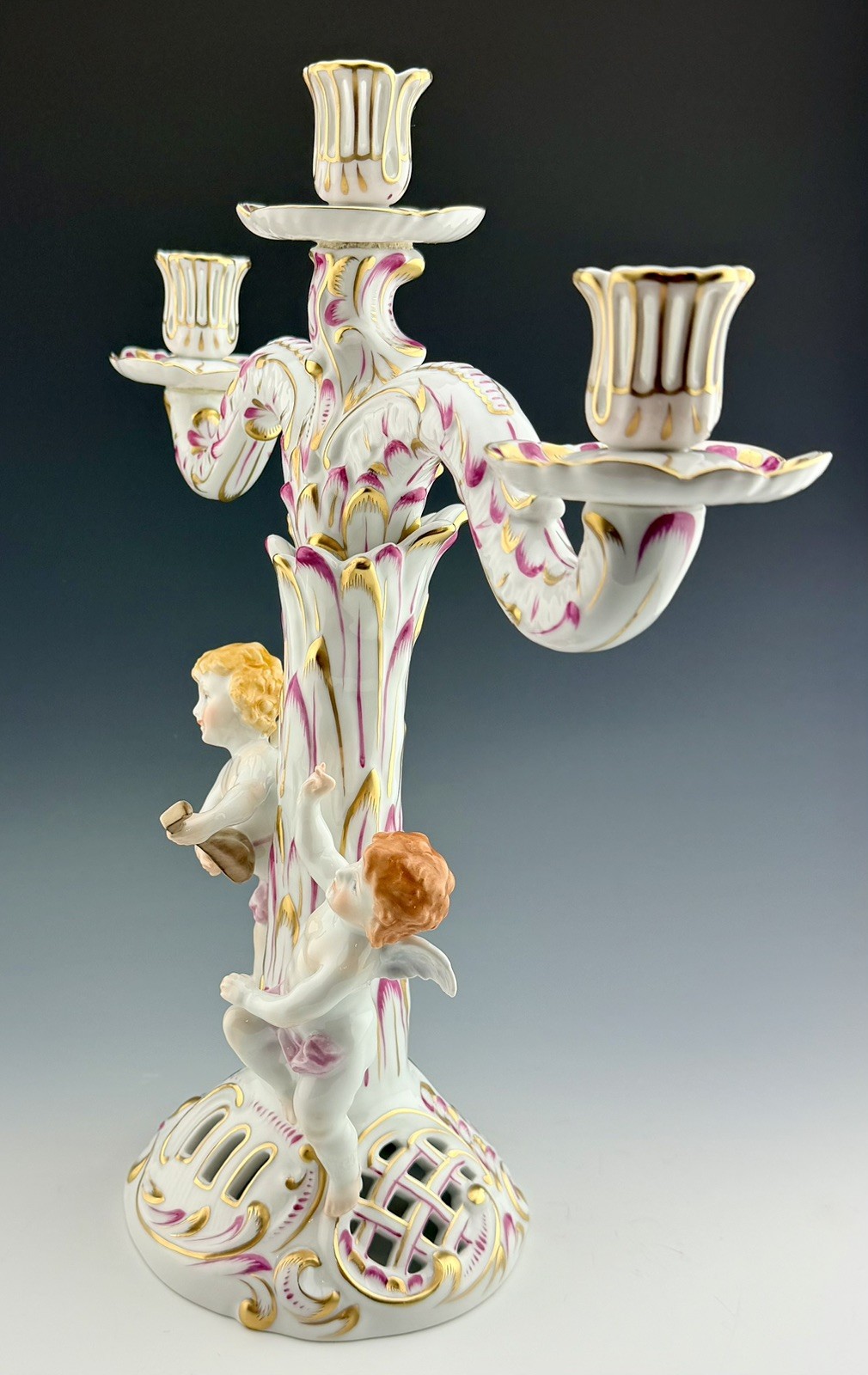 MINT! Stunning HEREND 3 Arm Baroque Candle Candelabra Pair & Vase