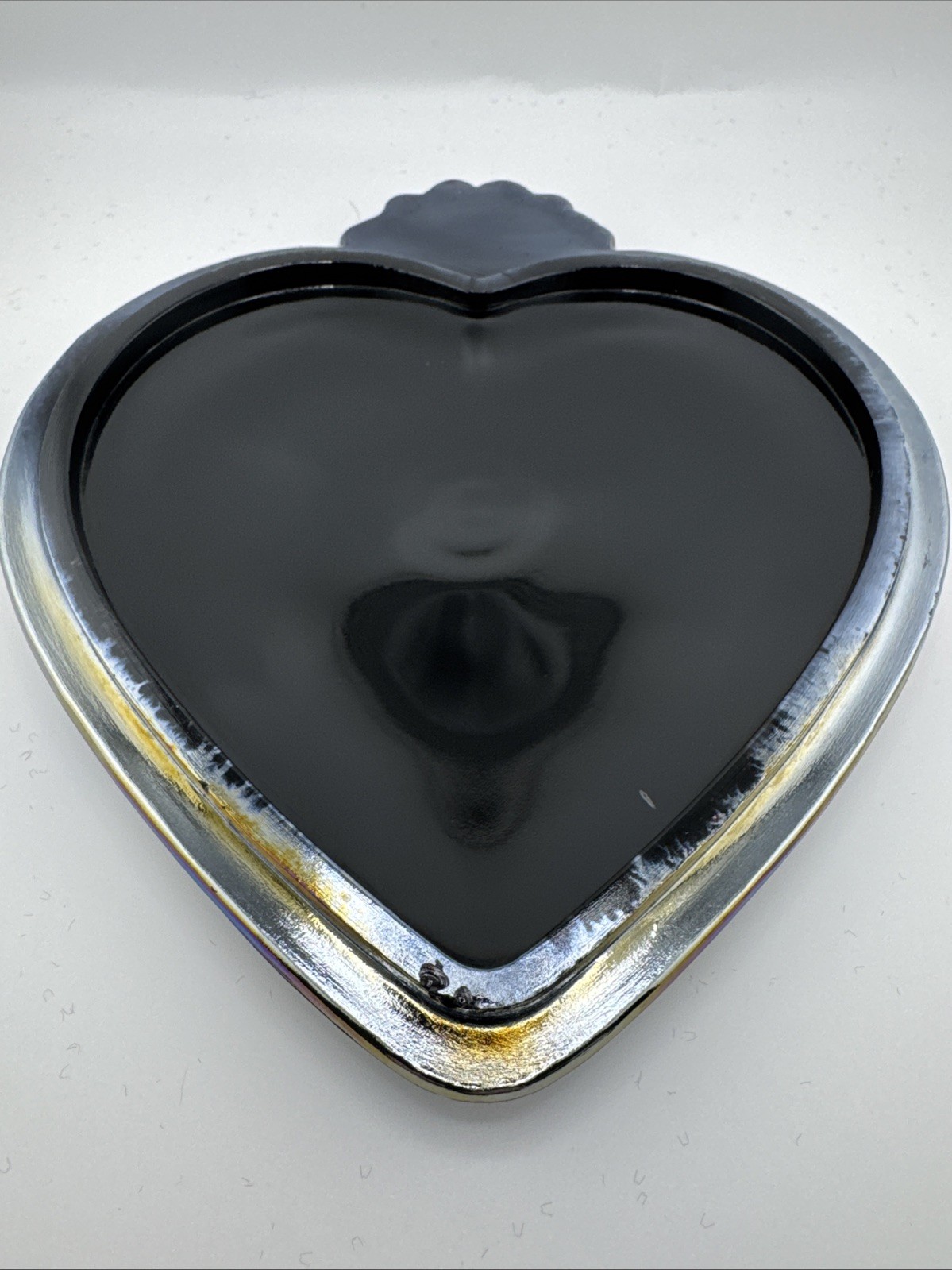 Fenton Wild Strawberry Carnival Glass Heart Lidded Trinket Box Dark Amethyst 8″