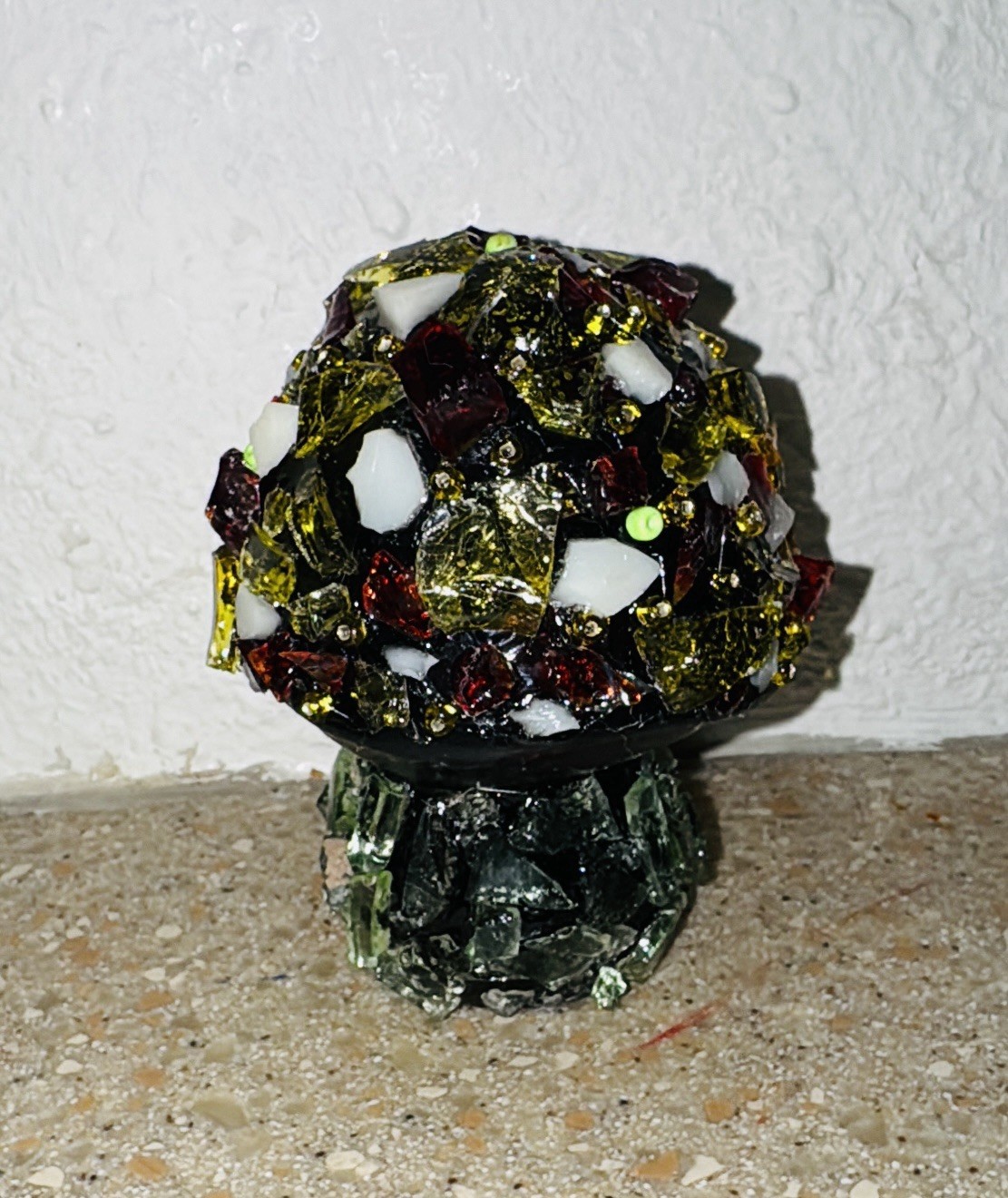 OOAK Handmade Uranium Glass Cadmium Glass Ceramic Mushroom Figurine 4.5”x3.5”