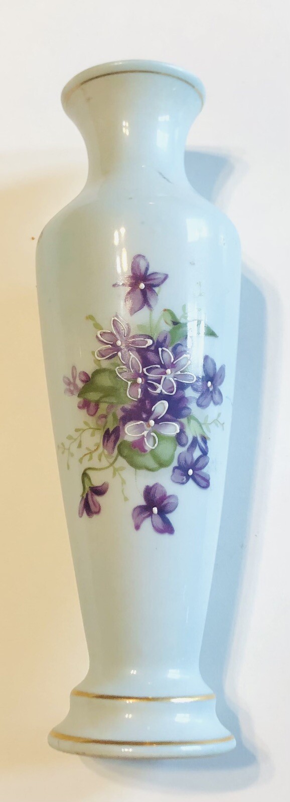 Norleans Violet Viola Flower Bud Vase 8″ Tall vtg Light Blue Purple Floral Japan