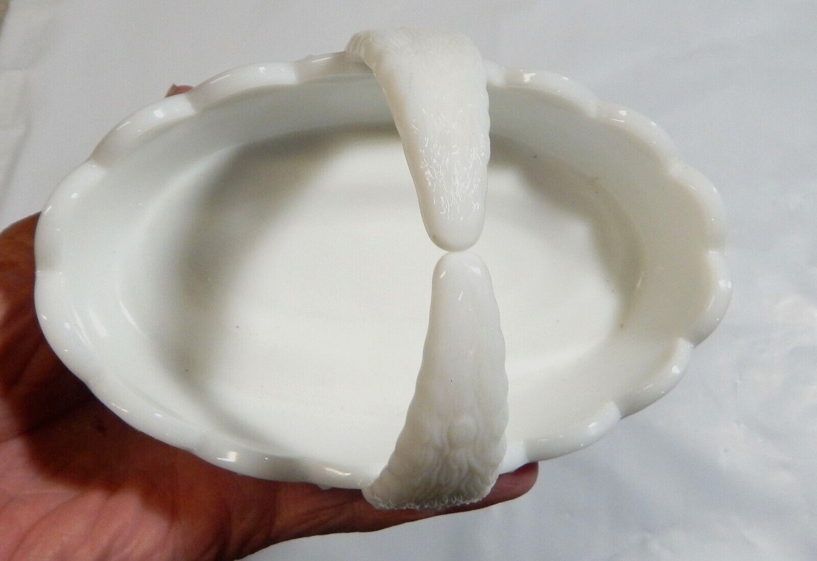 Split Handle Basket Candy Dish Westmoreland Paneled Grape Milk Glass 1940-1984