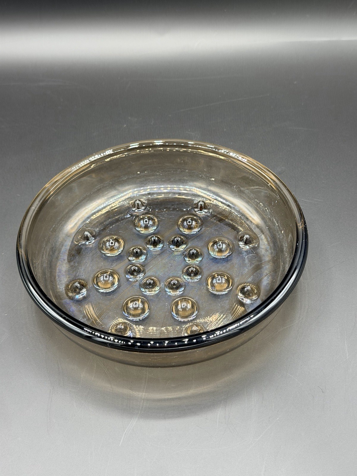 Vintage Corning USA Plant Helper Catch Dish Smoked Glass Planter Saucer 70s 6.5”
