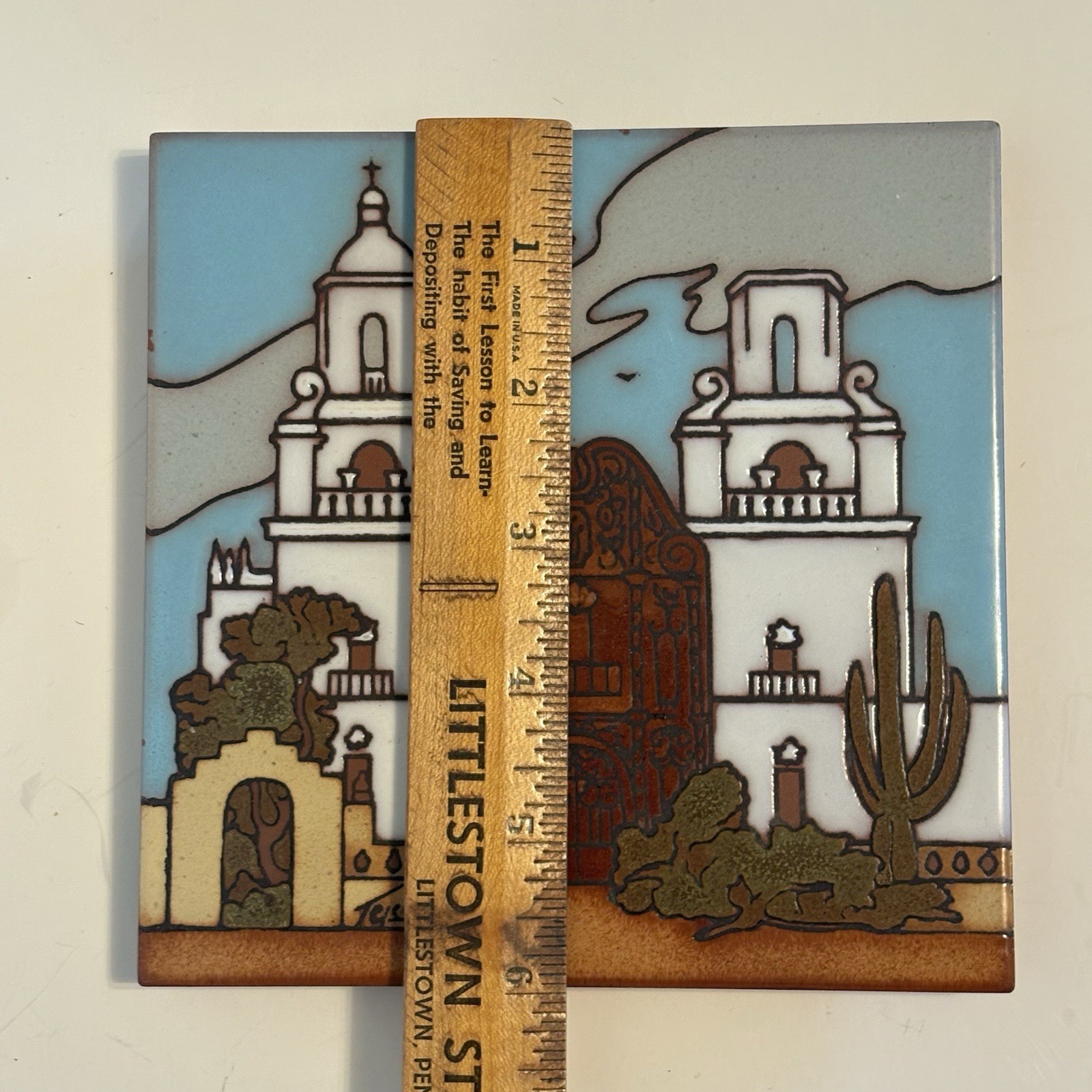 Vtg Teissedre San Xavier Mission Tucson AZ Trivet Tile Wall Decor 6″ x 6″ USA