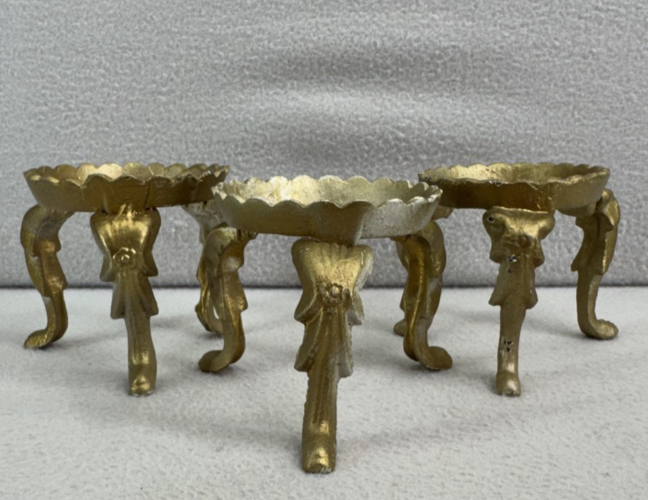 Gold Display Pedestal Stands Set 3 3in Metal Base for Bowl Candle Ball