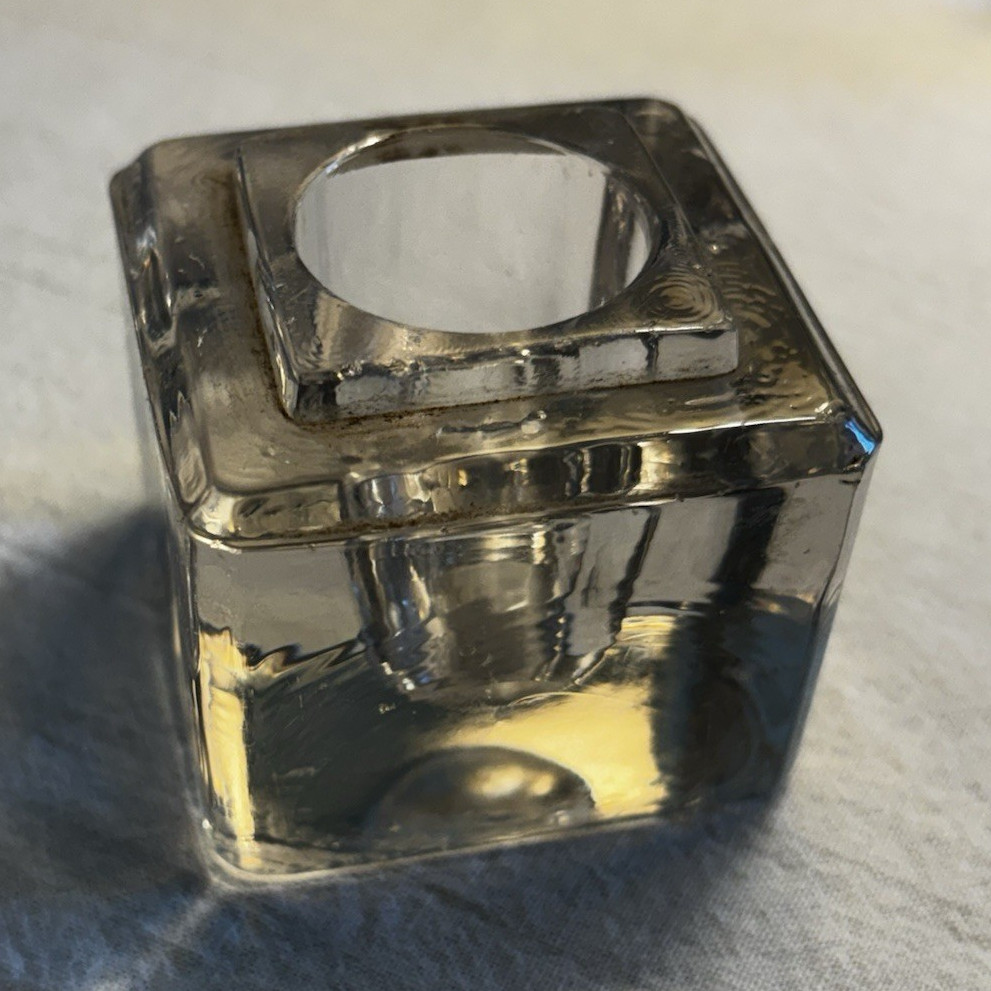 Vintage Inkwell Antique Clear Square Glass with a Divet for Holding Ink/Candle