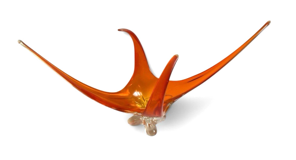 VTG ORANGE Lorraine Chalet Art Glass-CENTERPEICE MCM-Hand Blown-Canadian-