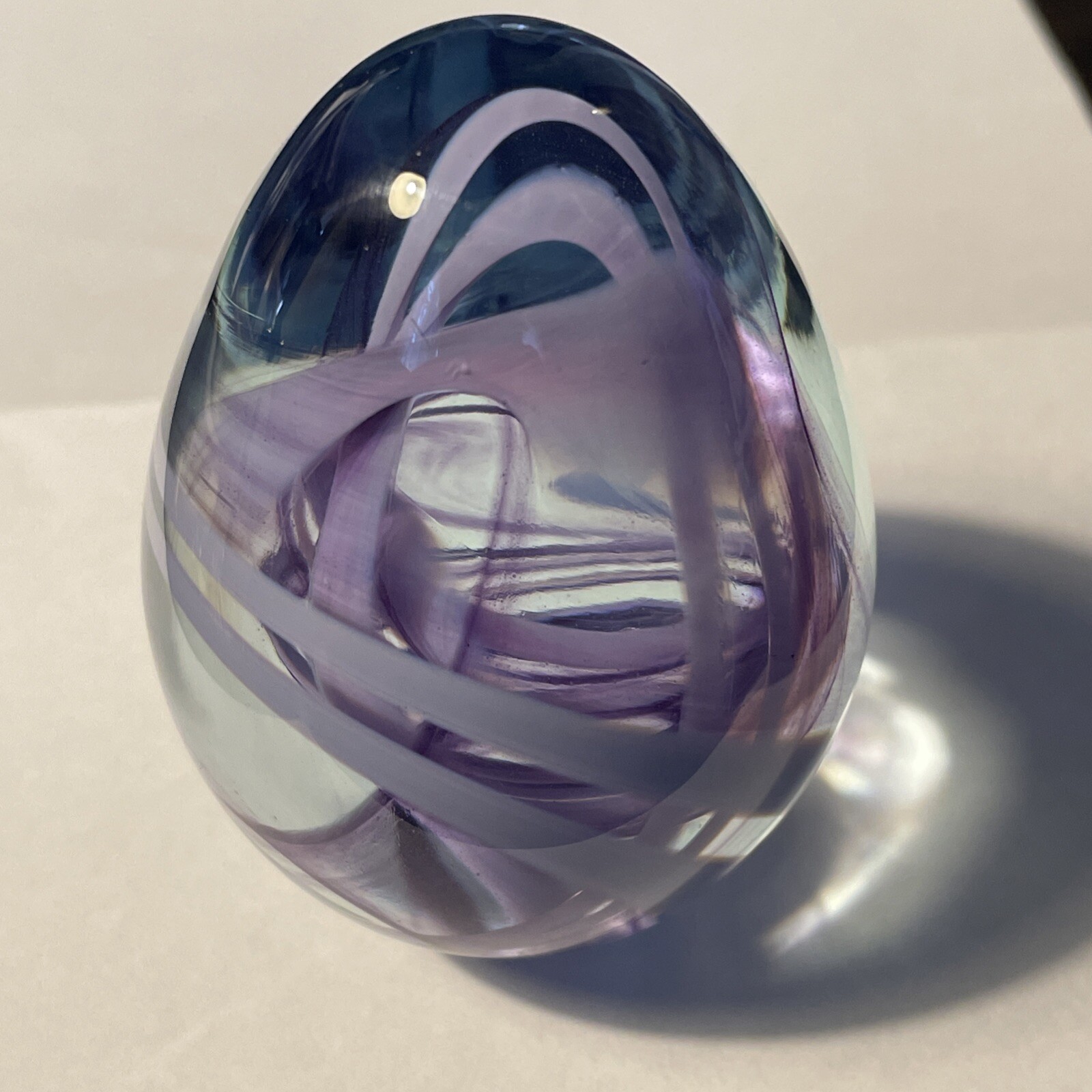 Art Glass Paperweight Signed OBG 1993 Egg Shaped Purple Swirl 3 Inches Tall