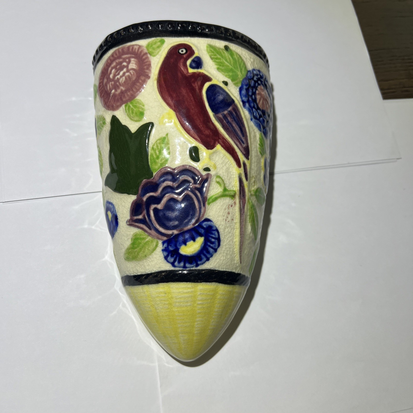 Vintage Wall Pocket Ceramic Birds and Flowers Japan