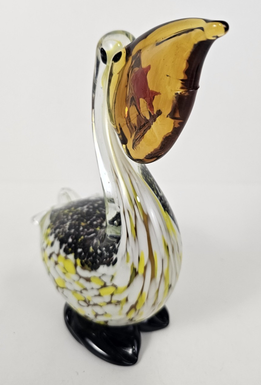 Vintage Retro Art Glass Pelican Murano Style Figurine Murano Style Coastal Bird