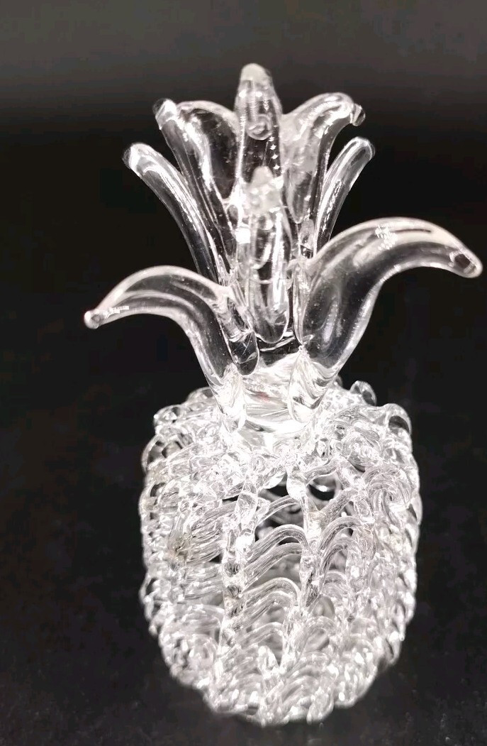 Vintage Hand Spun Clear Glass Pineapple 4″ Tall Fragile Thin Glass
