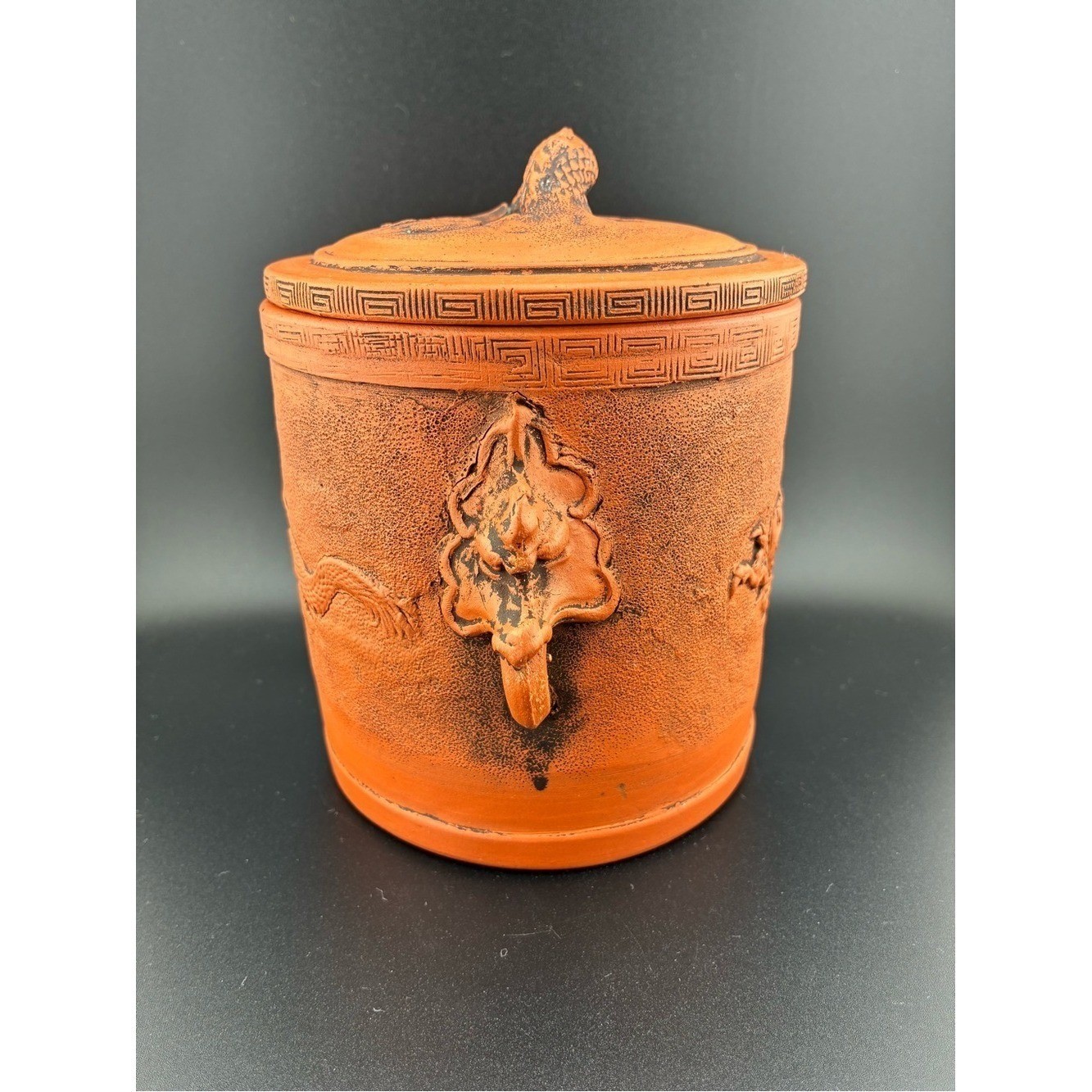 Vintage Terracotta Red Dragon Lidded Vase