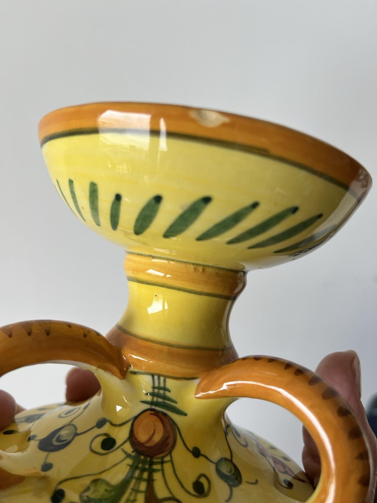 Pair of Vintage Cellini Italy Candlesticks, Hand-Painted Ceramic Pottery #803