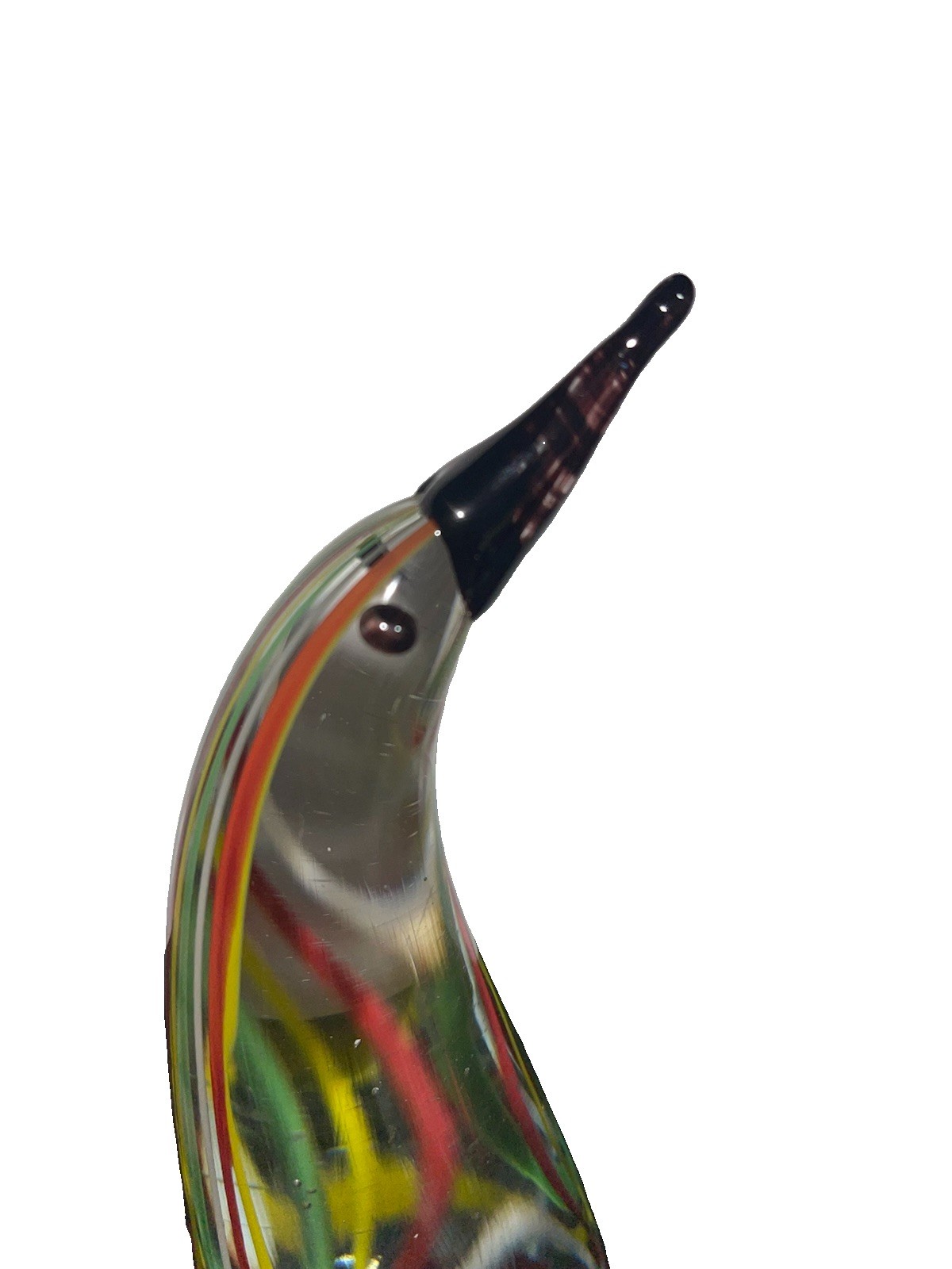 Mid-Century Murano Style Art Blown Glass Penguin Figurine Striped 10”