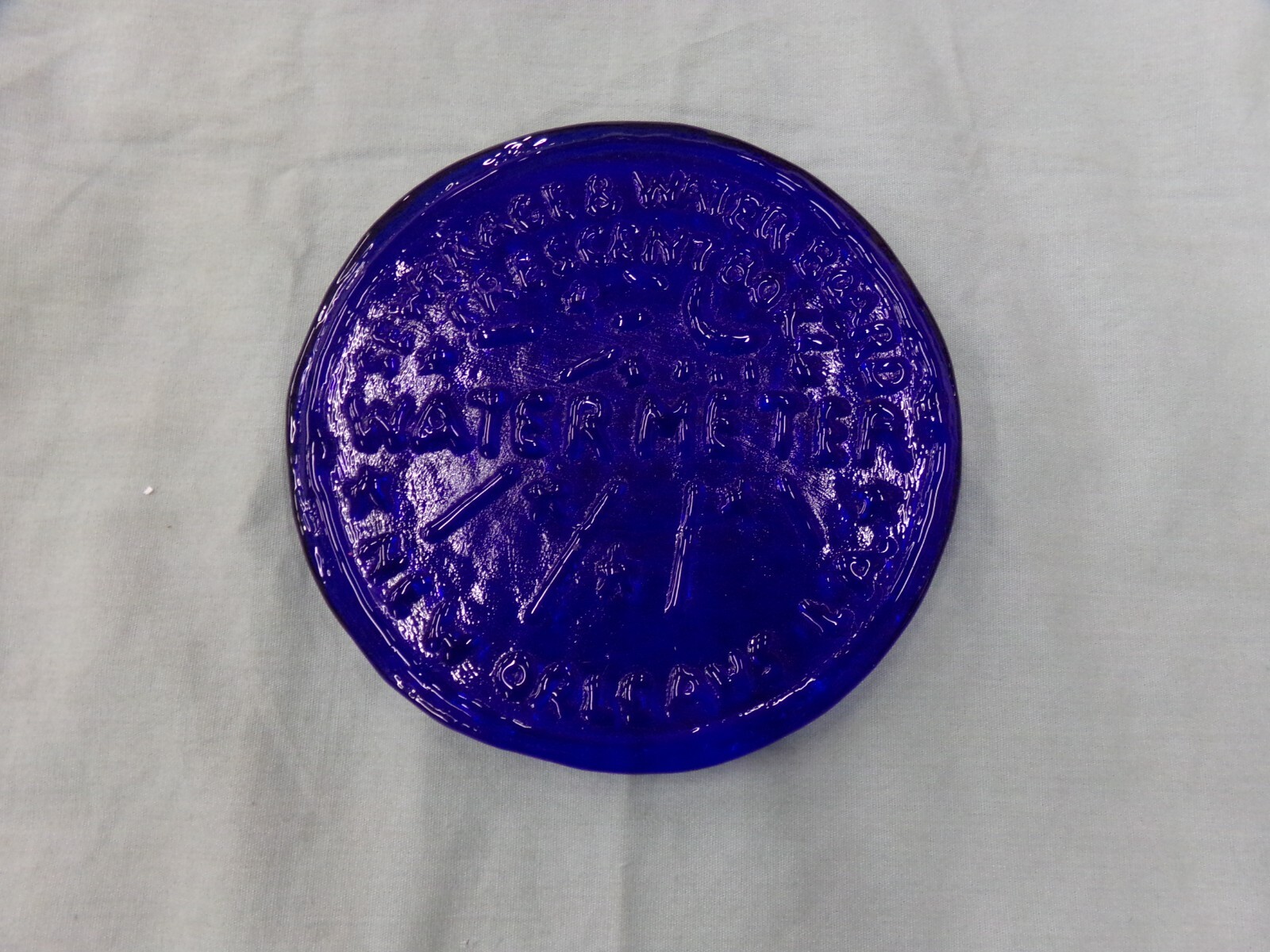 New Orleans Pressed Art Glass Crescent Box Cobalt Blue Water Meter Cover