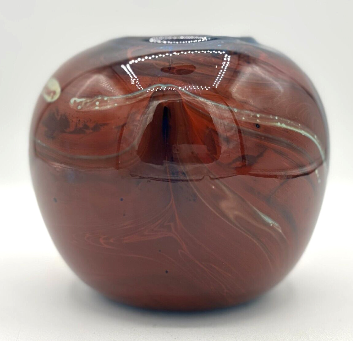JP Goodman Art Glass Vase Signed Mouth-Blown Swirl Earth Tones 1977 4½″×5¼″ Sign
