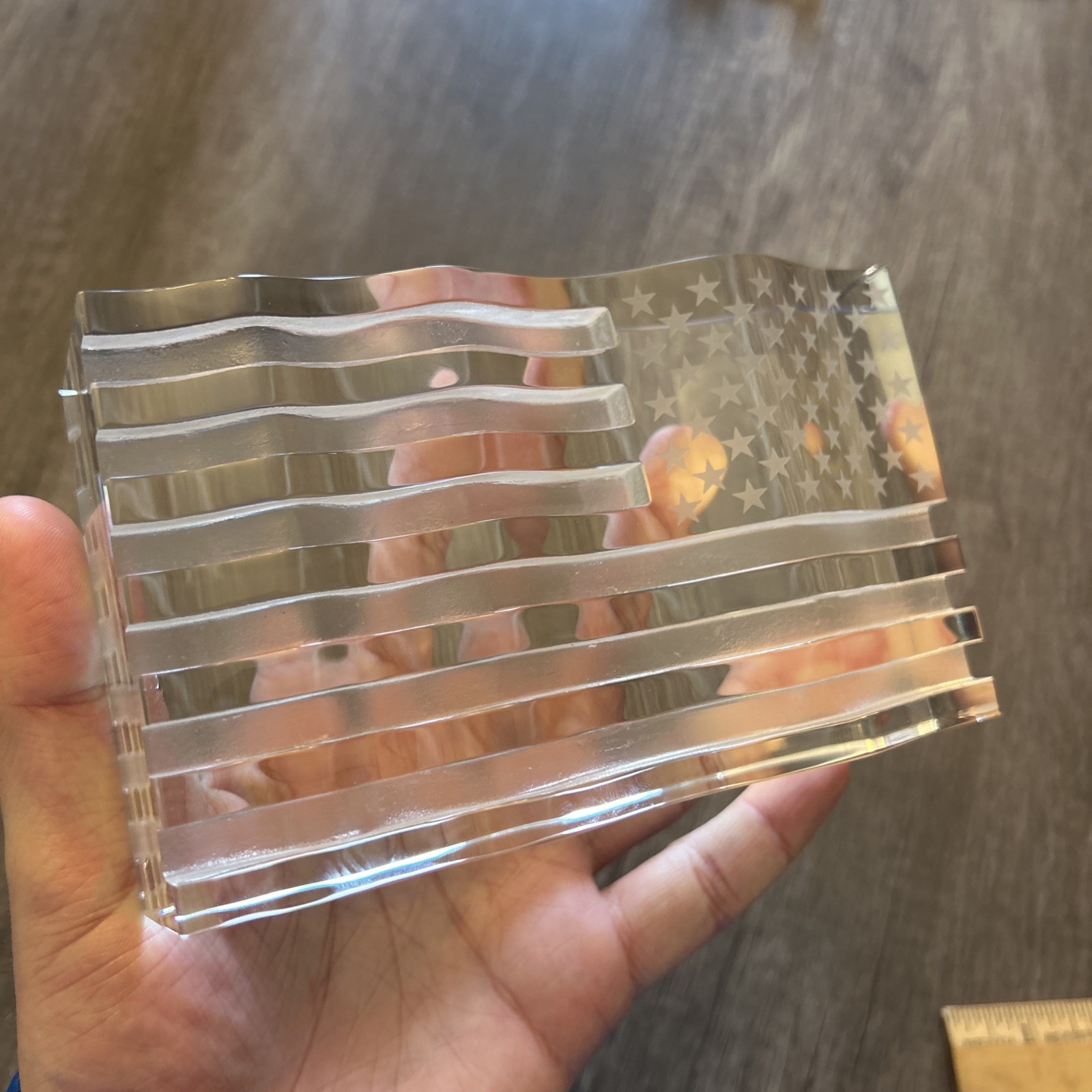 Steuben American Flag Art Glass Crystal Block Read Description